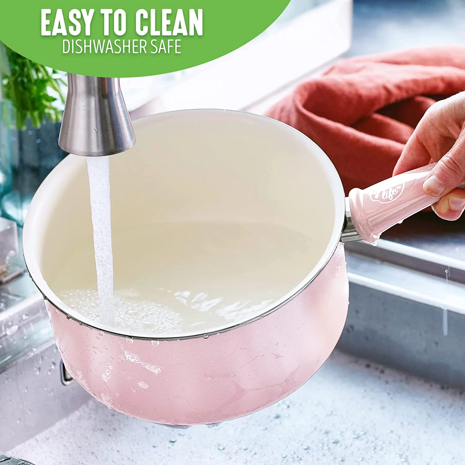 GreenLife Soft Grip Healthy Ceramic Nonstick, 1QT and 2QT Saucepan Pot Set with Lids, PFAS-Free, Dishwasher Safe, Soft Pink Soft Pink Saucepans