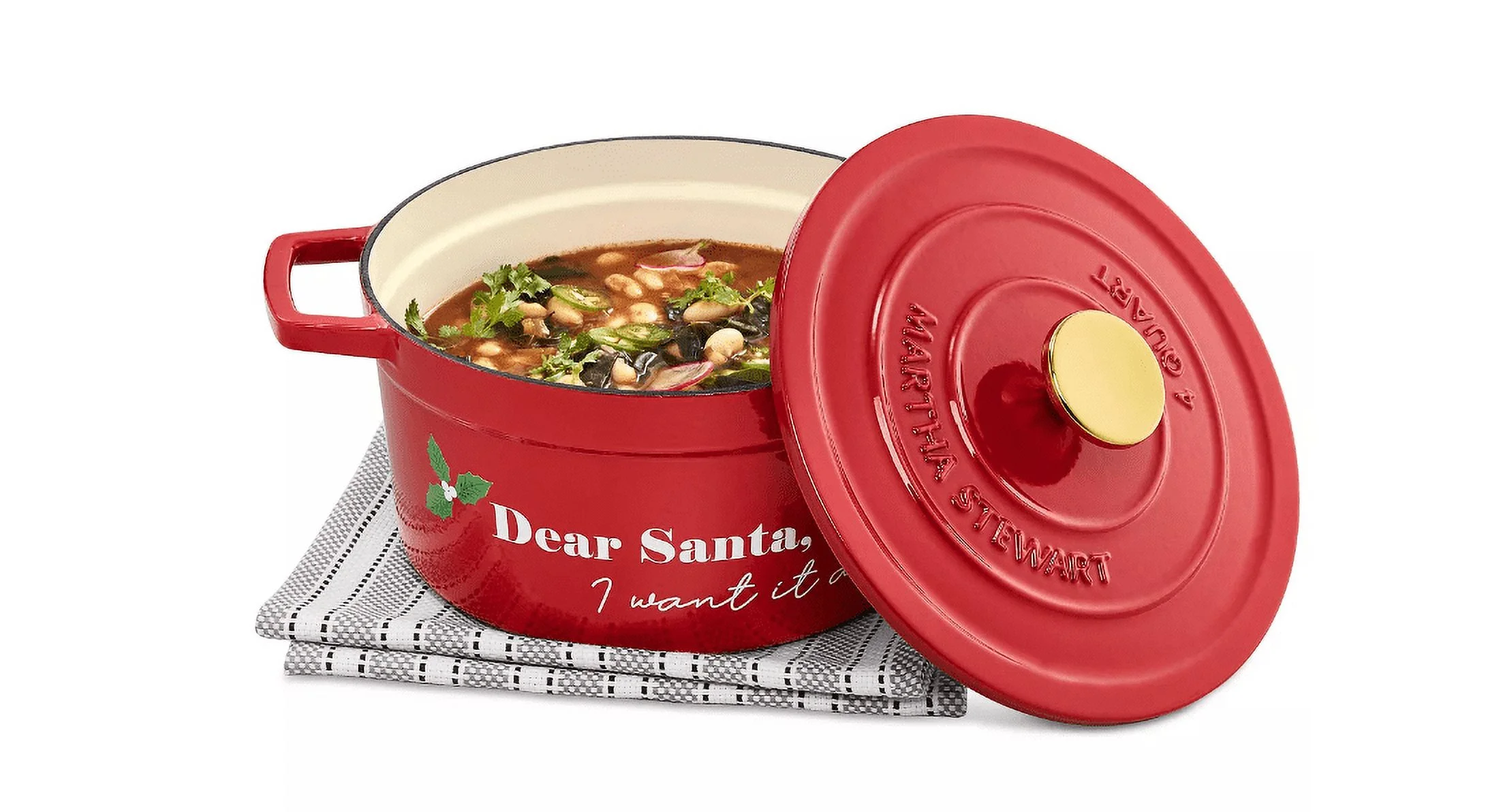 Martha Stewart - Enameled Cast Iron 4Qt Round Casserole - The Holiday Collection - Dear Santa