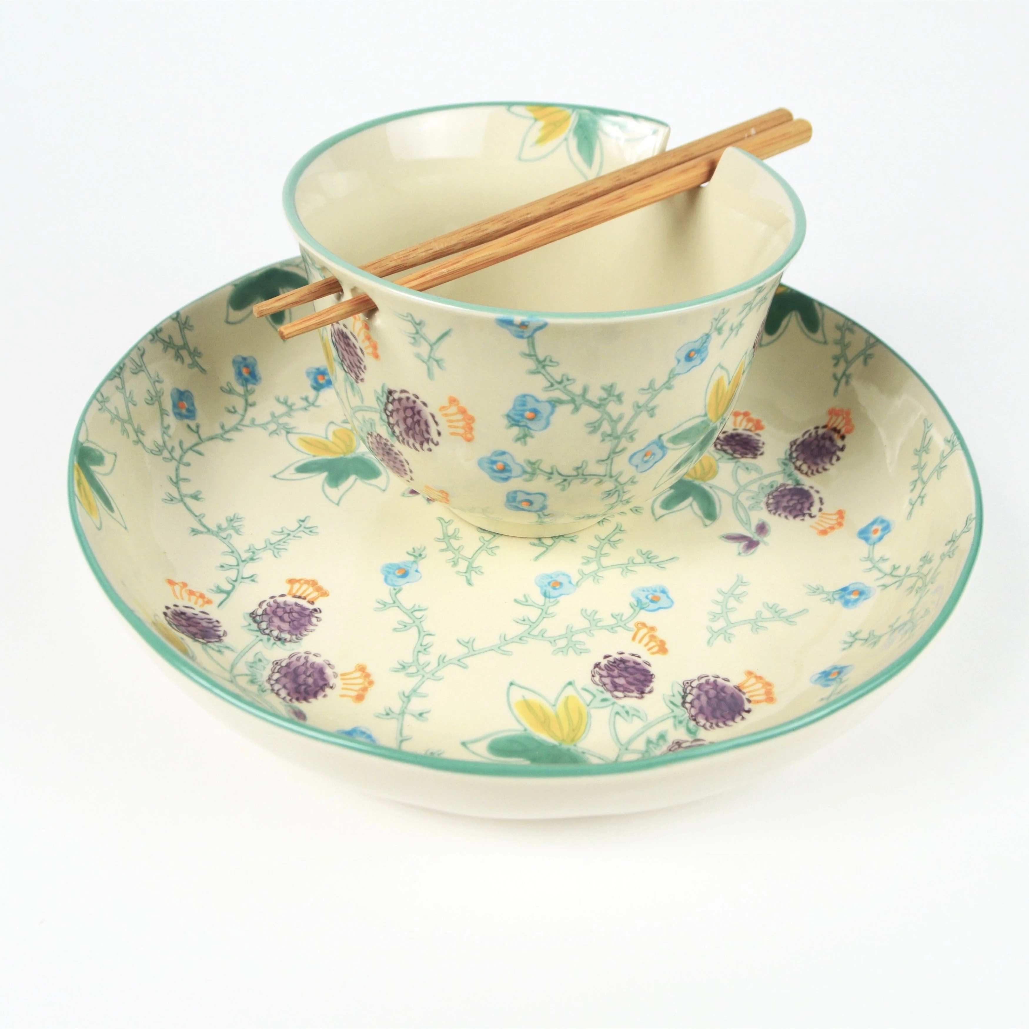 Euro Ceramica, inc. Euro Ceramica Ella 3-Piece Dinner and Ramen Bowl Set (Service for 1) Aqua