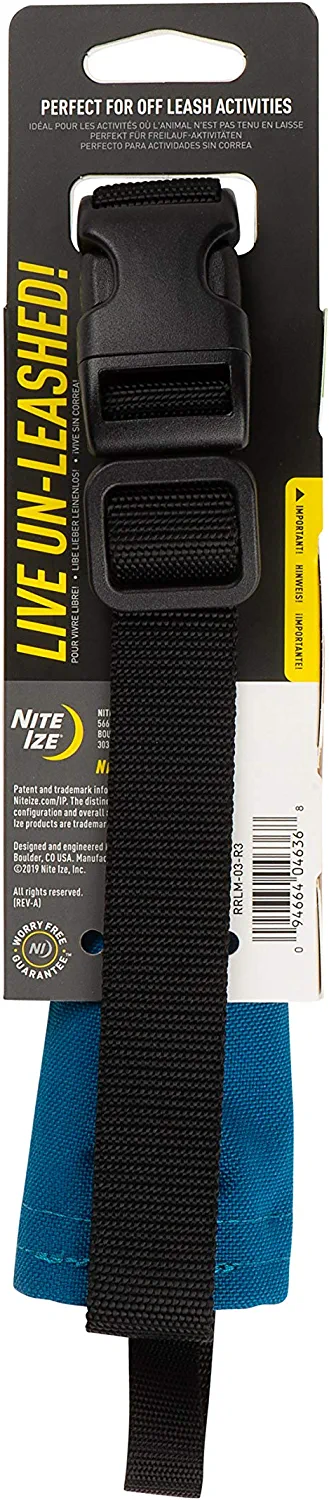 Nite Ize Raddog All-in-One Collar + Leash Combo, Dog Collar with Built-in Retractable Leash, Blue, Medium 16