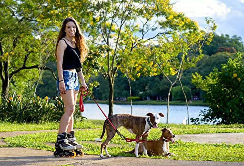 Kruz Double Dog Coupler - KZVX2-08M - Tangle Free Dog Walking and Training Dual Extension Coupler - Comfortable, Shock Absorbing - Reflective Bungee Coupler for Two Dogs - Orange - 3/4