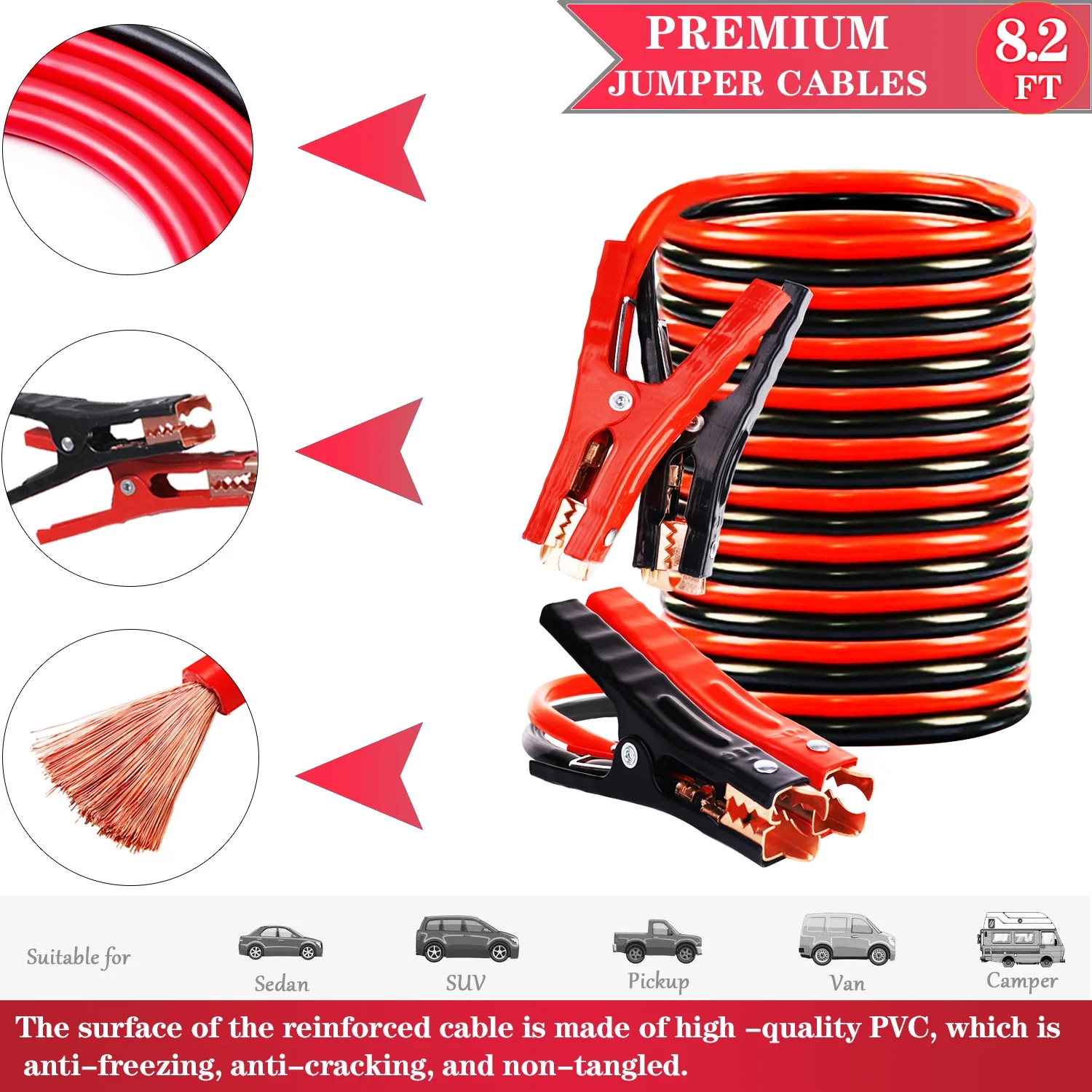 YILAIRIOU Car Emergency Roadside Kit - Auto Vehicle Safety Road Side Assistance Kits with Jumper Cables kit, Safety Hammer, Tow Rope, Reflective Warning Triangle