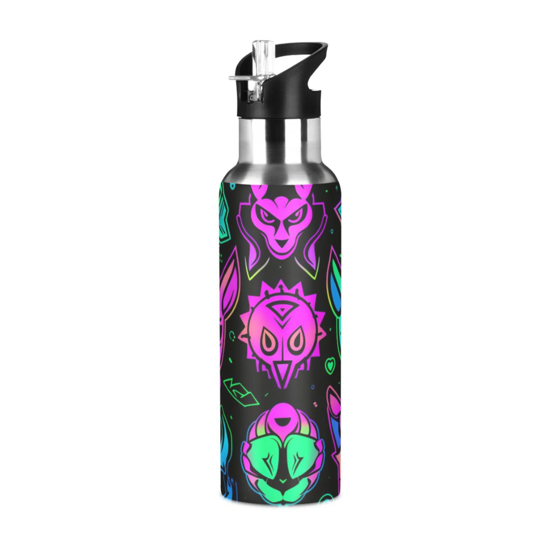 Magic Devil with Tigers Face Water Bottles Insulated Thermos Kids Stainless Steel Bottle with Straw Lid Flask Leakproof for Sports Gym 20 oz