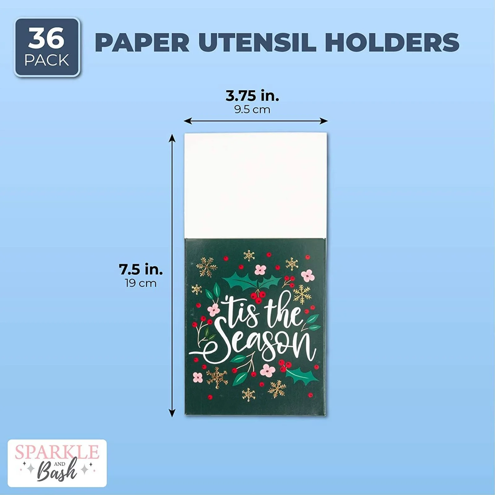 36 Pack Christmas Utensil Silverware Holder Cutlery Paper Bags Pockets for Holiday Dinner Party (3.7 x 7.5 In)