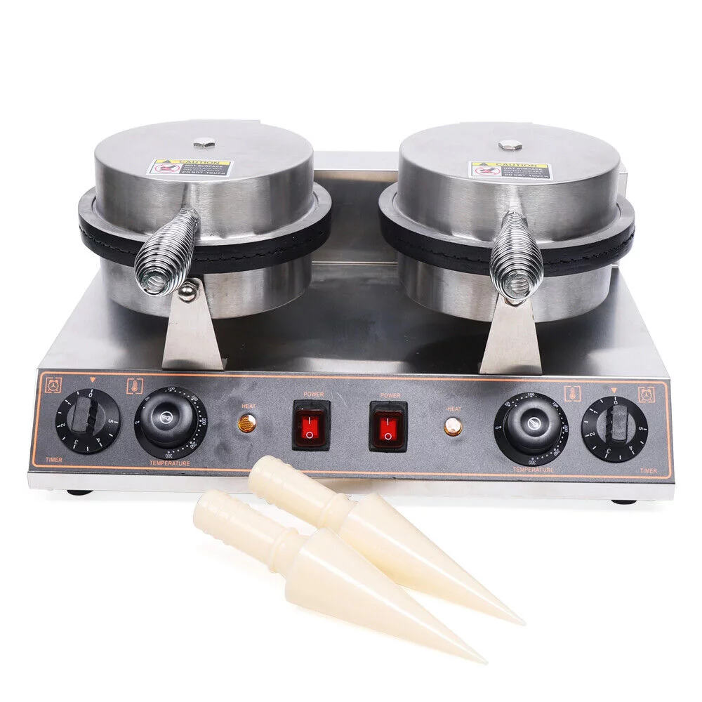 Electric Ice Cream Cone Waffle Maker 1200W*2 Nonstick Egg Roll Baker Machine
