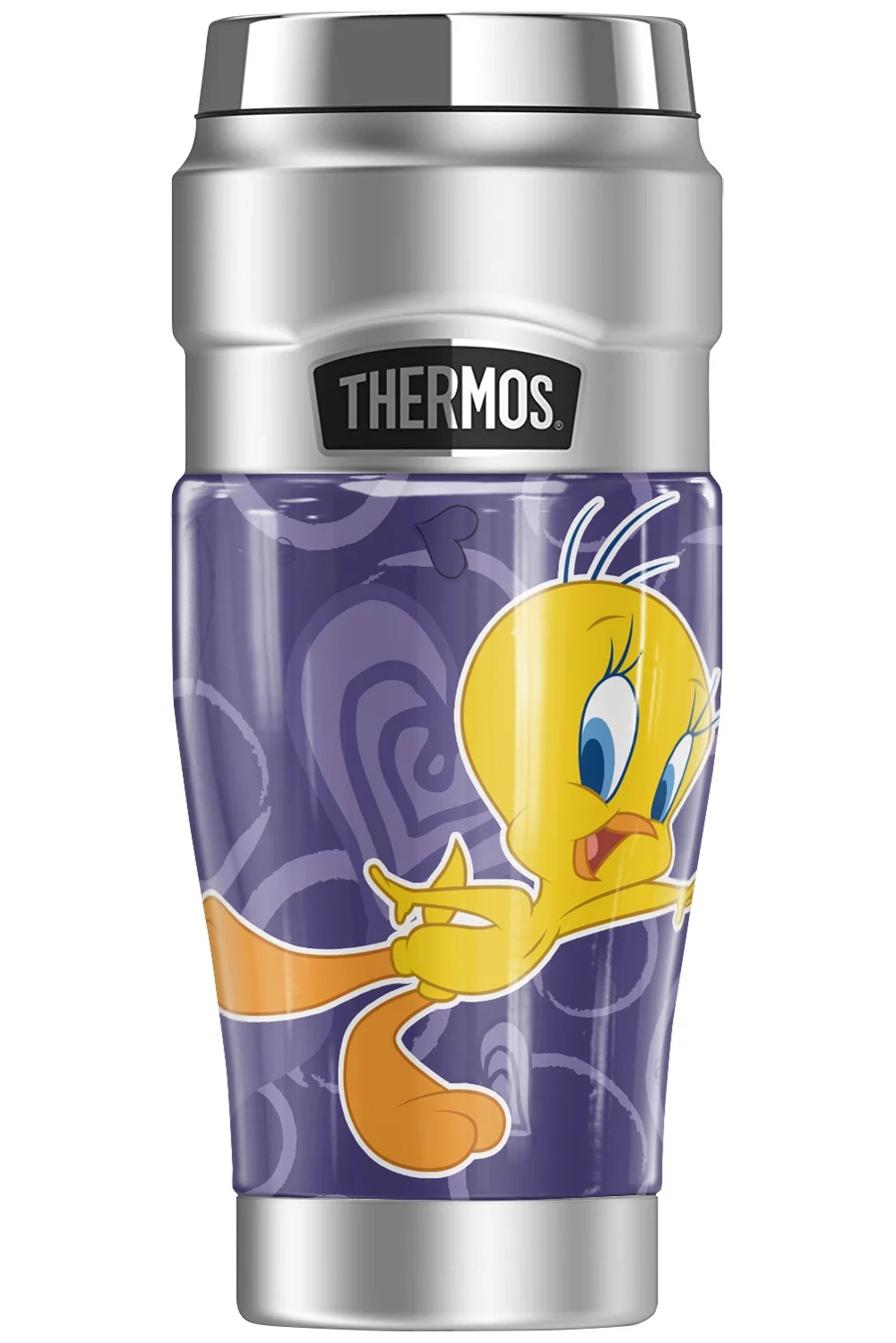 Looney Tunes Tweety Heart Pattern THERMOS STAINLESS KING Stainless Steel Travel Tumbler, Vacuum insulated & Double Wall, 16oz