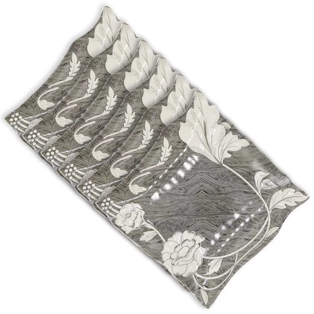 Crown Collections CC608-96 9 Inch Dinnerware Square Shaped Elegant Melamine Plates (Gray Floral) - 6 Pcs/Set