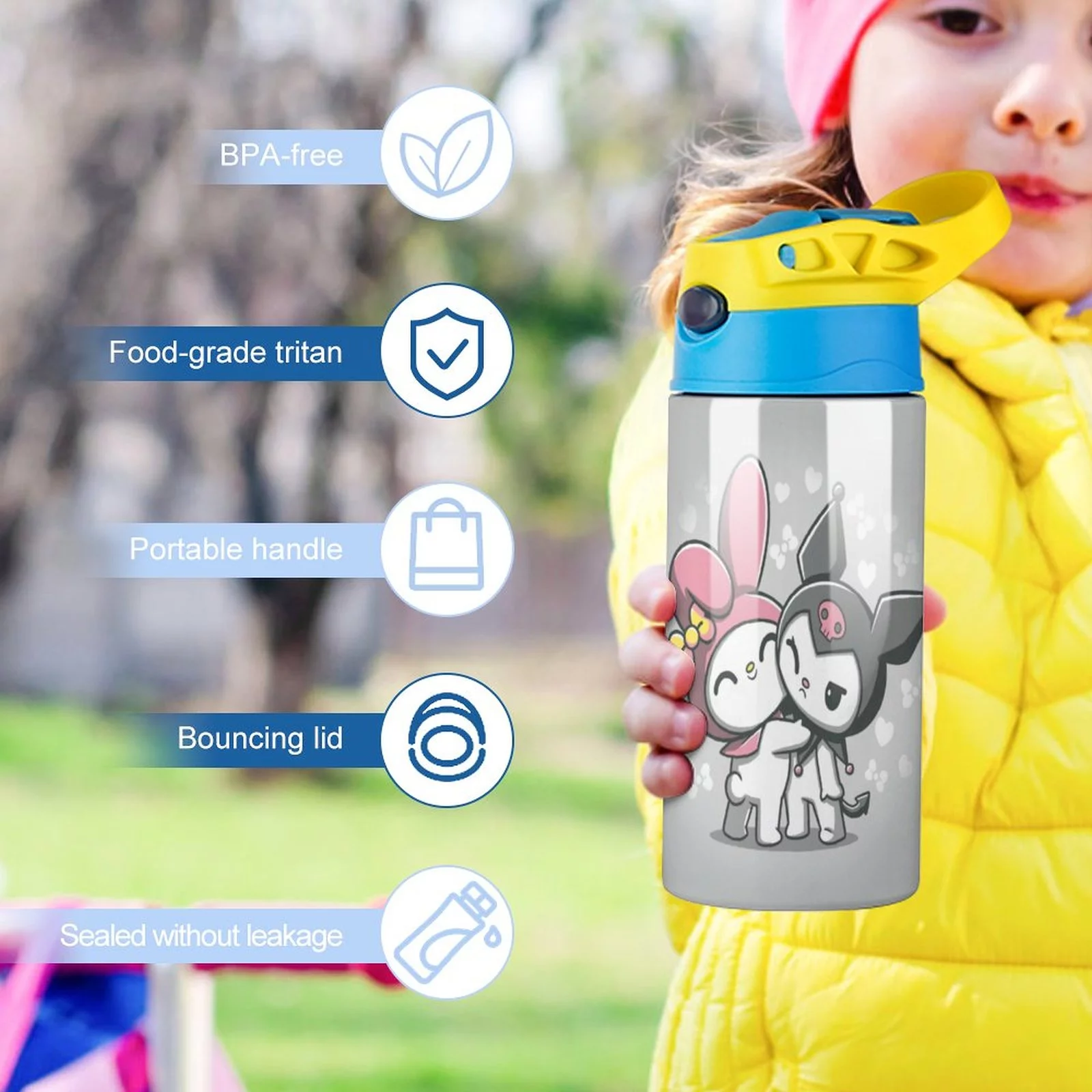 My Melody Kuromi Cute Children's Water Bottle Vacuum Insulated Stainless Steel Cup With Straw Toddler Thermoses