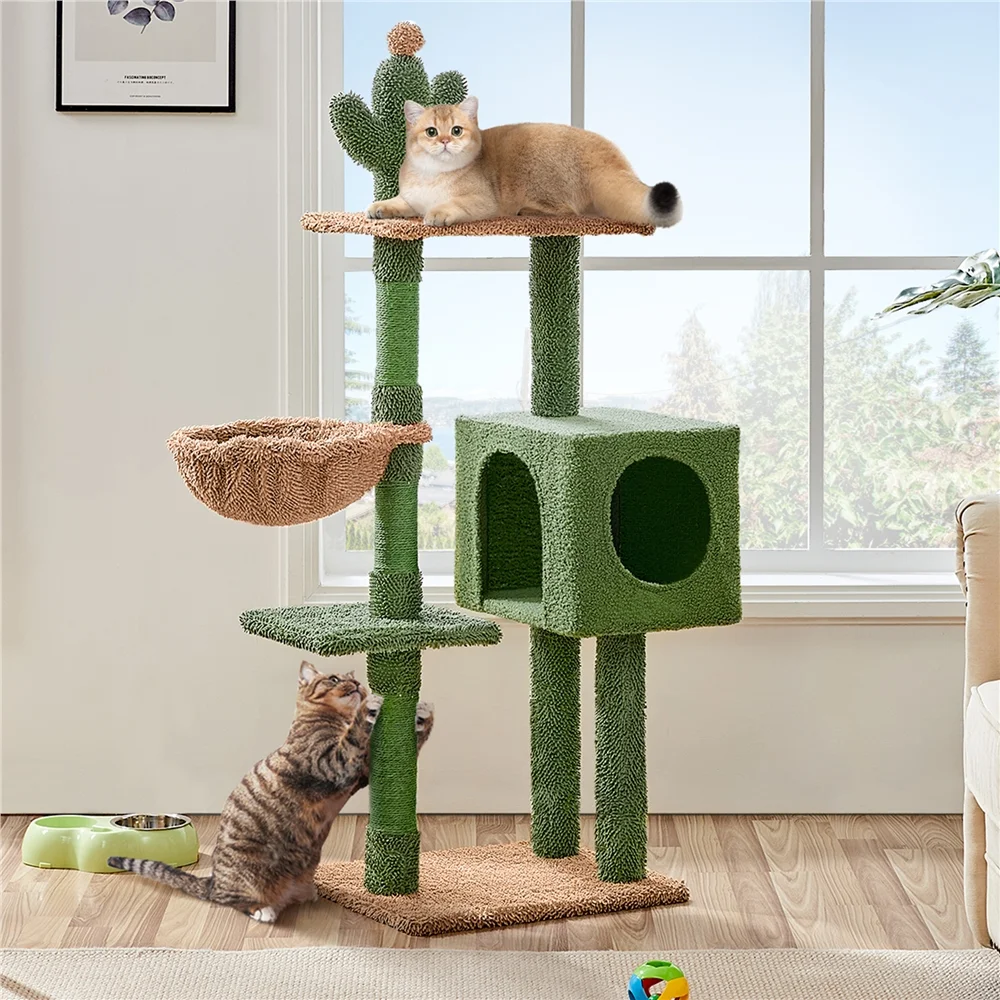 Topeakmart 52.5'' Height Cactus Cat Tree for Small- to Medium-sized Cats, Green/Brown
