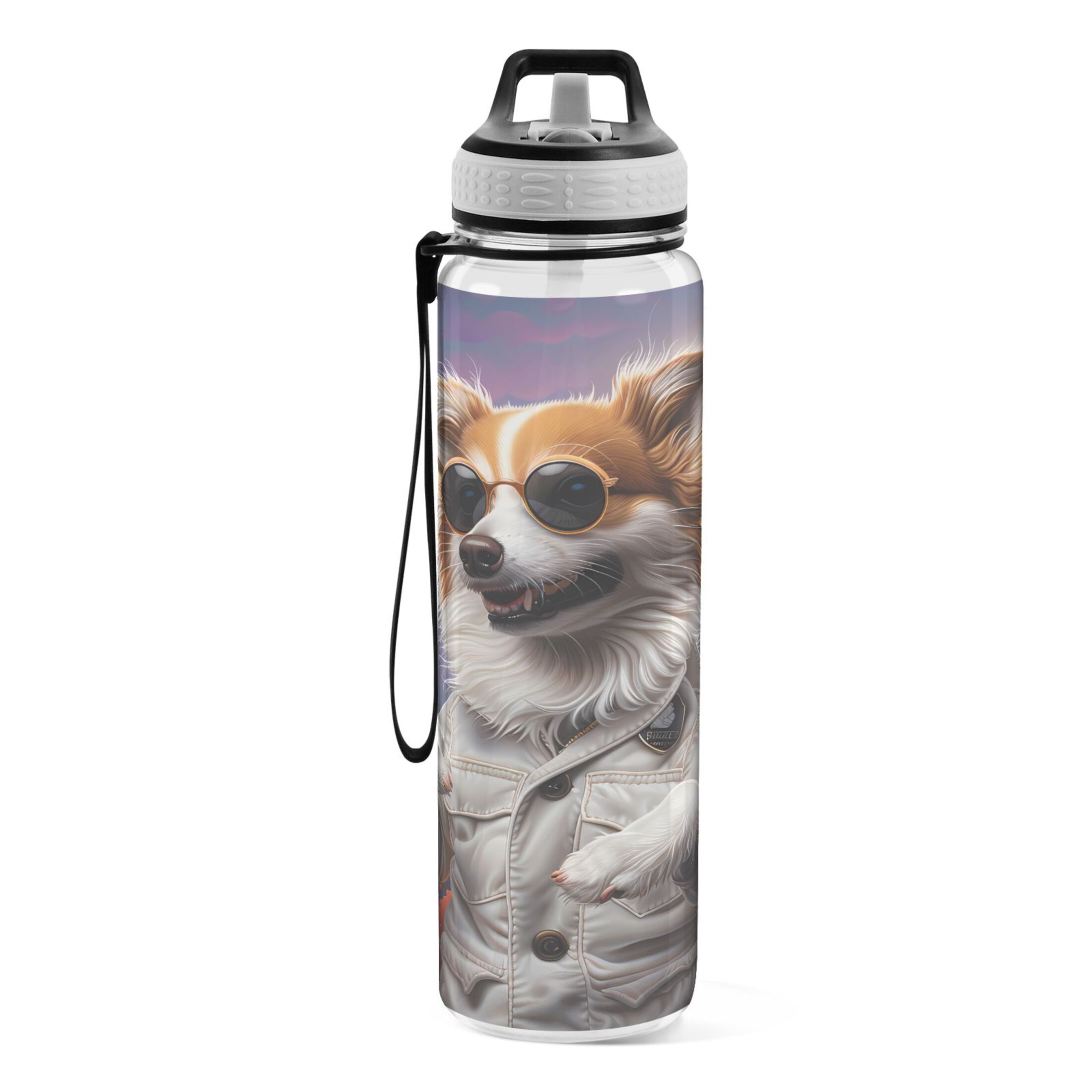 Dog and Sunglasses 32oz Sports Water Bottles Leakproof Tritan Bottle with Straw BPA Free Clear Bottle for Fitness Gym Outdoor Cycling