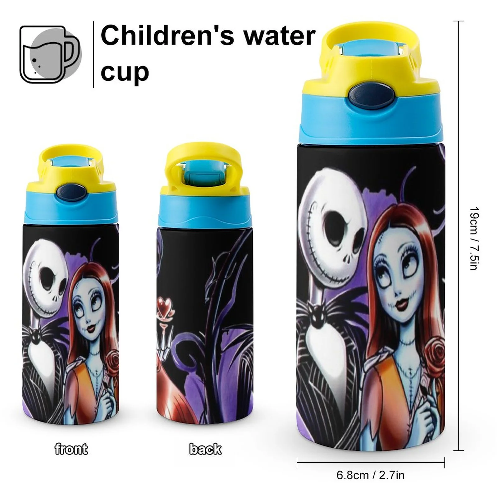The Nightmare Before Christmas Kid's Insulated Water Bottle With Straw Vacuum Stainless Steel Cup Leak-Proof Children Toddler Thermoses
