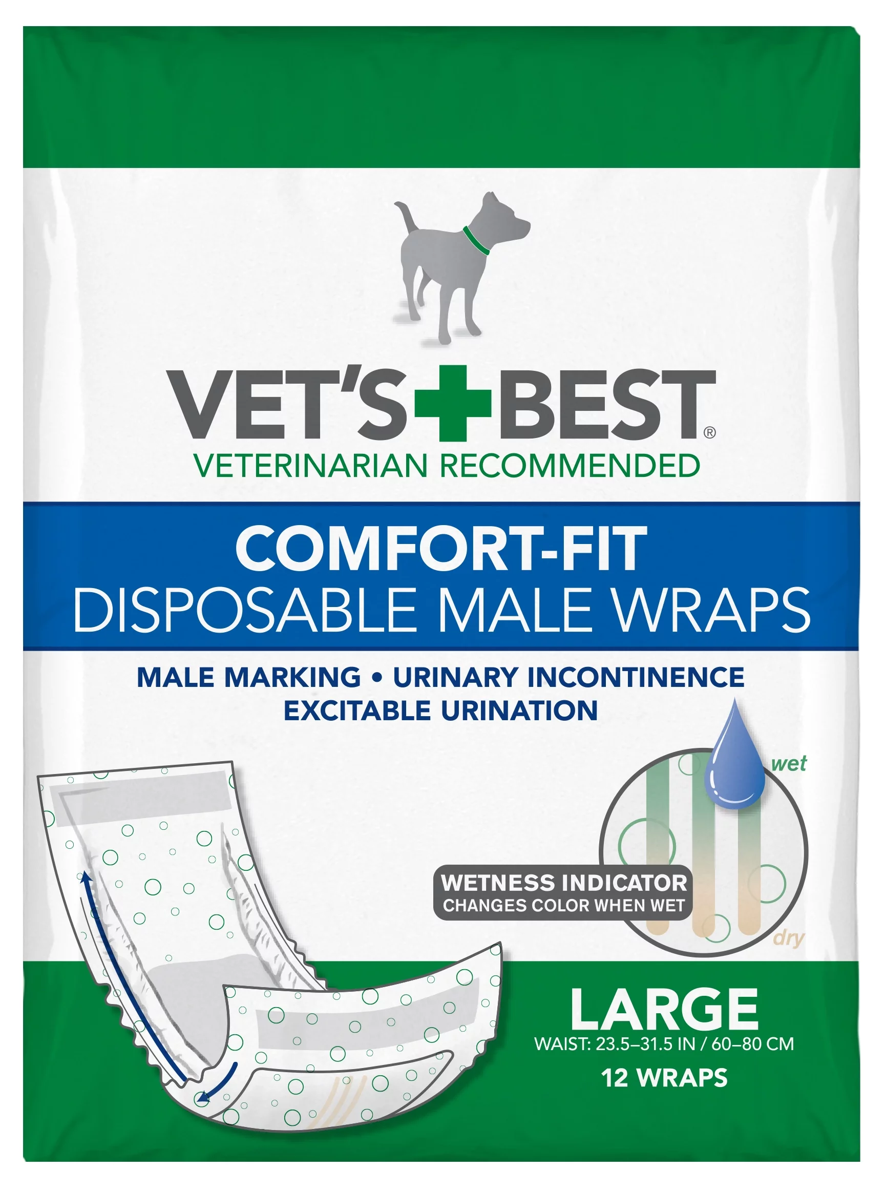 Vet's Best Comfort Fit Disposable Male Dog Diapers, Large, 12 Count