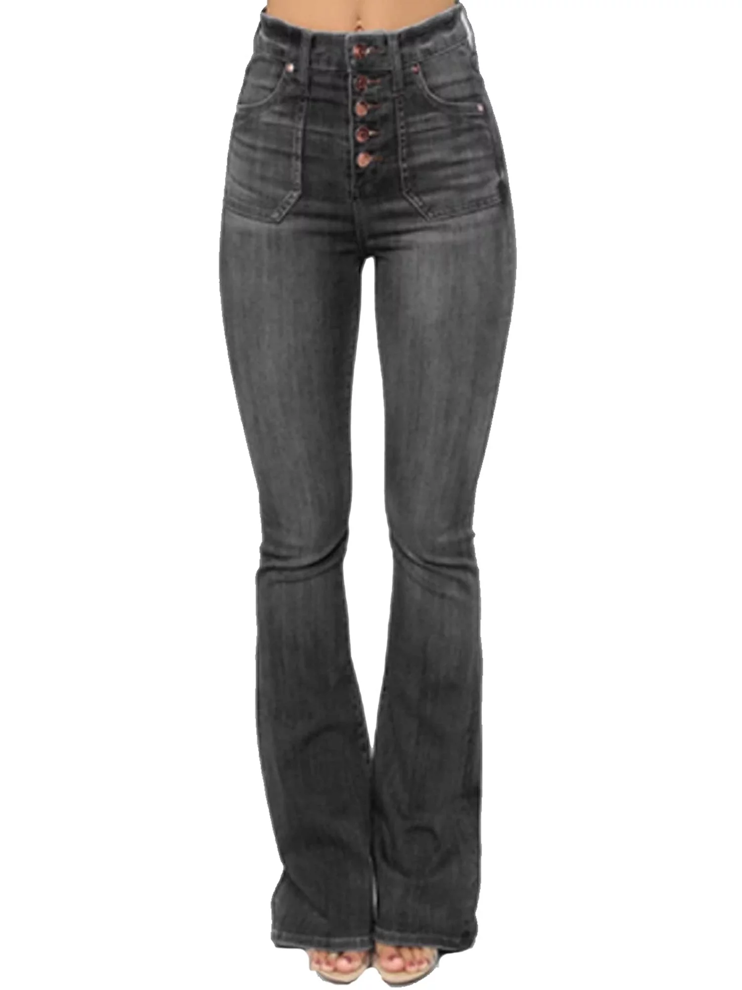 SUNSIOM Women's Stretch Flared Jeans Vintage High Waisted Trousers Solid Color Pants with Pockets