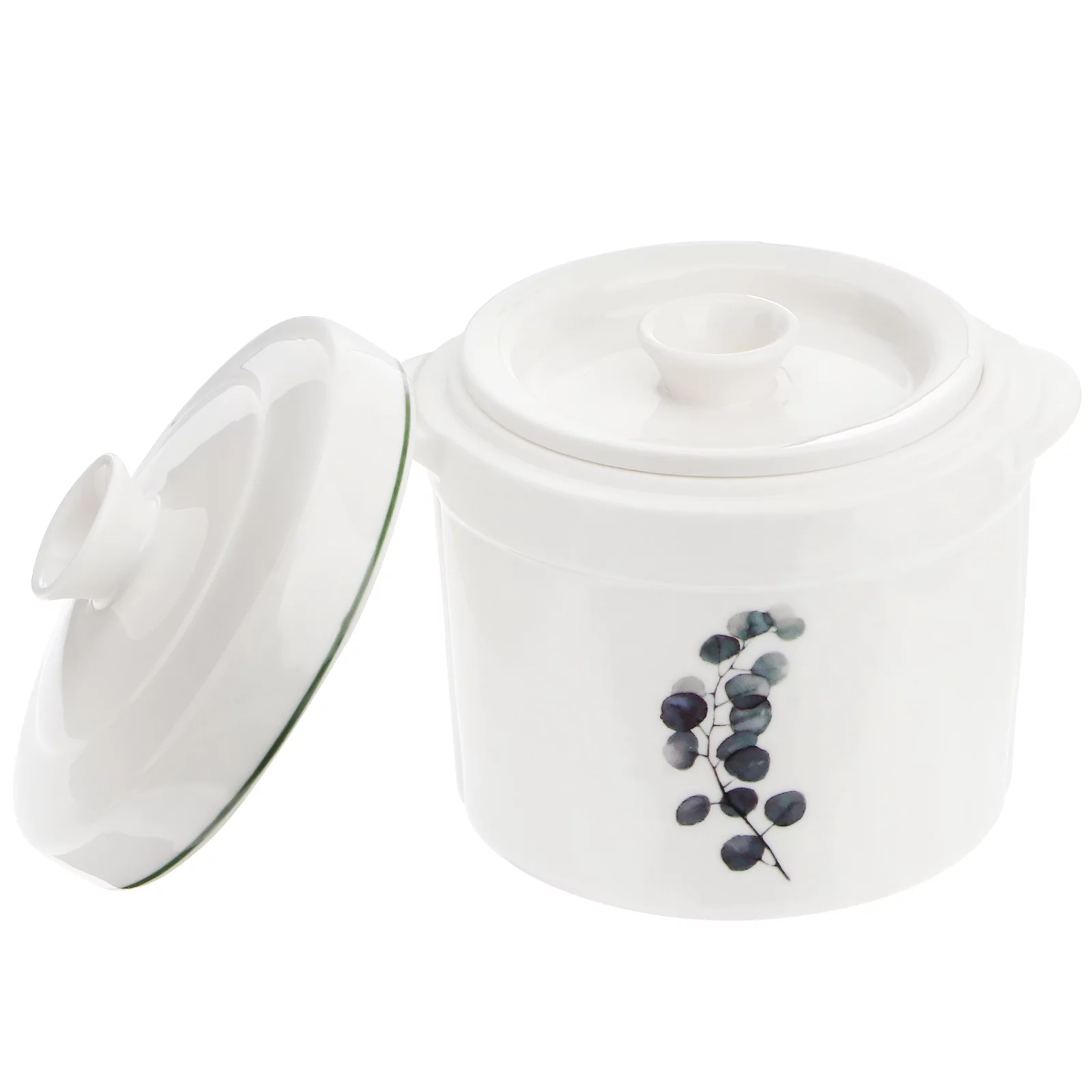 1Pc Ceramic Stew Pot Double Handles and Covers Soup Bowl Double Handles Bowl