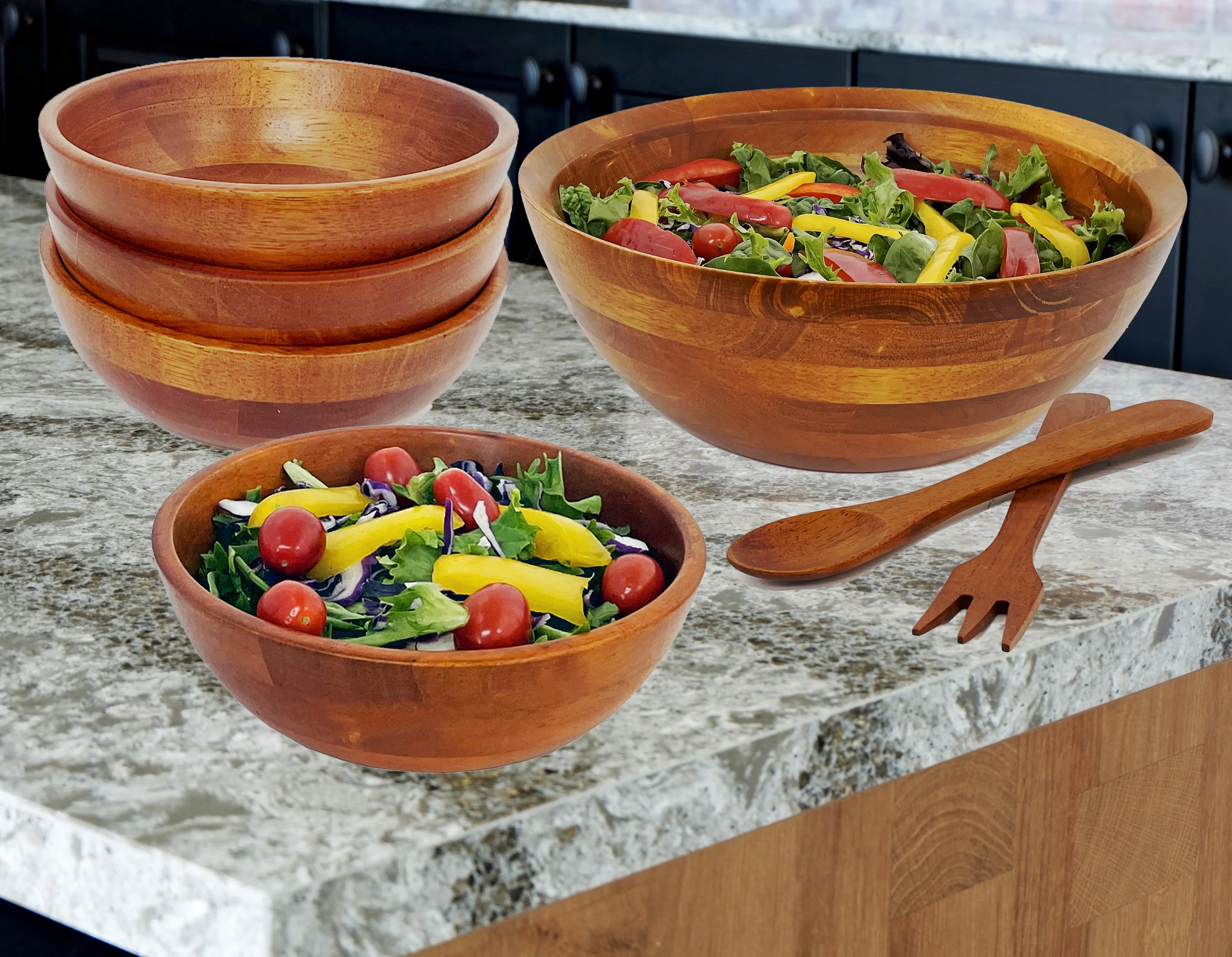 7 Piece Wood Salad Bowl Set by Woodard & Charles