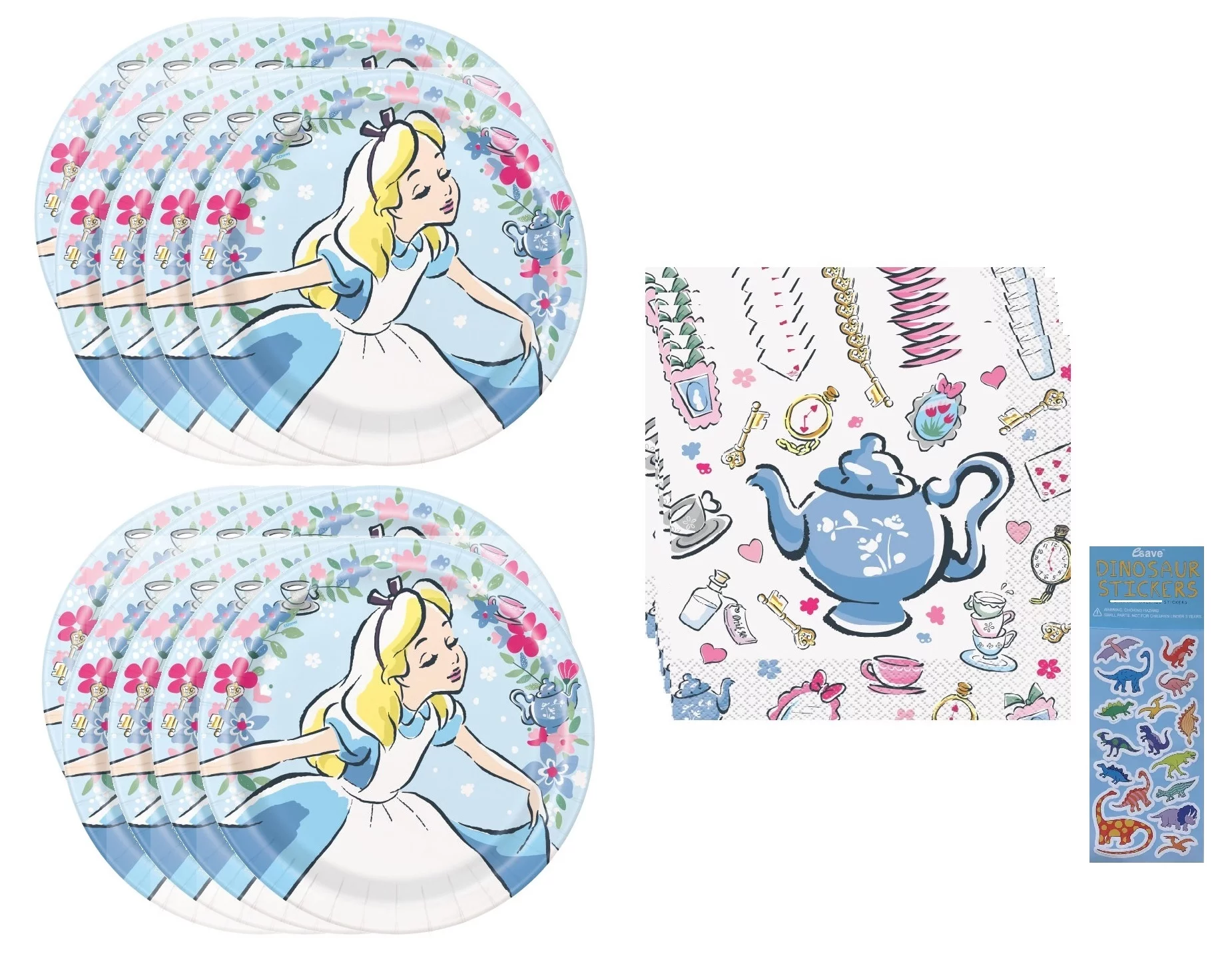Alice in Wonderland Party Supplies Bundle Pack for 16 Includes 16 Lunch Plates, 16 Lunch Napkins