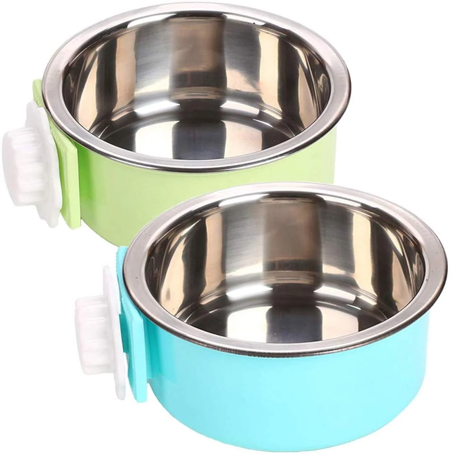 Crate Dog Food Water Bowls, 2-in-1 Plastic Kennel Bowl & Stainless Steel Pet Bowl, Removable Hanging Cat Food Bowls, Feeder Coop Cup Perfect for Cat, Puppy, Birds, Rats, Ferret, Guinea Pigs.