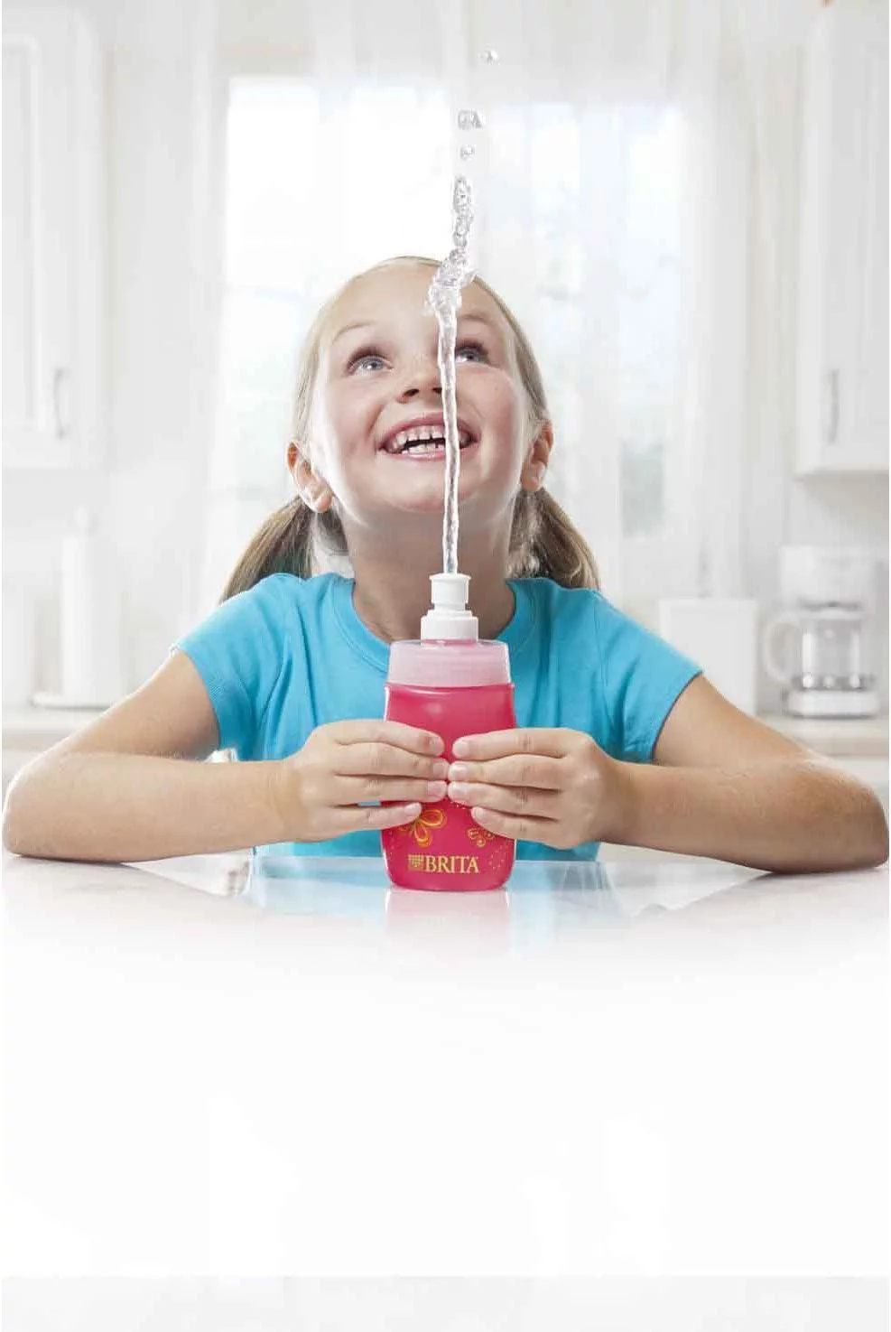 Brita Soft Squeeze Water Filter Bottle 13 Once, Variety 2 Pack, Navy Blue Sports/Pink Butterflies