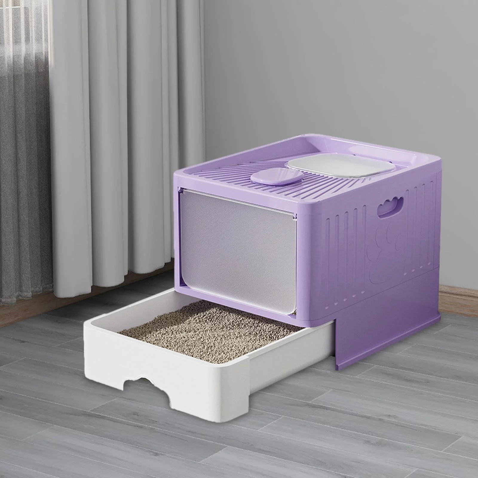 Foldable Cat Litter Box Anti-splashing High Sides Easy Clean Durable Cat Toilet Violet