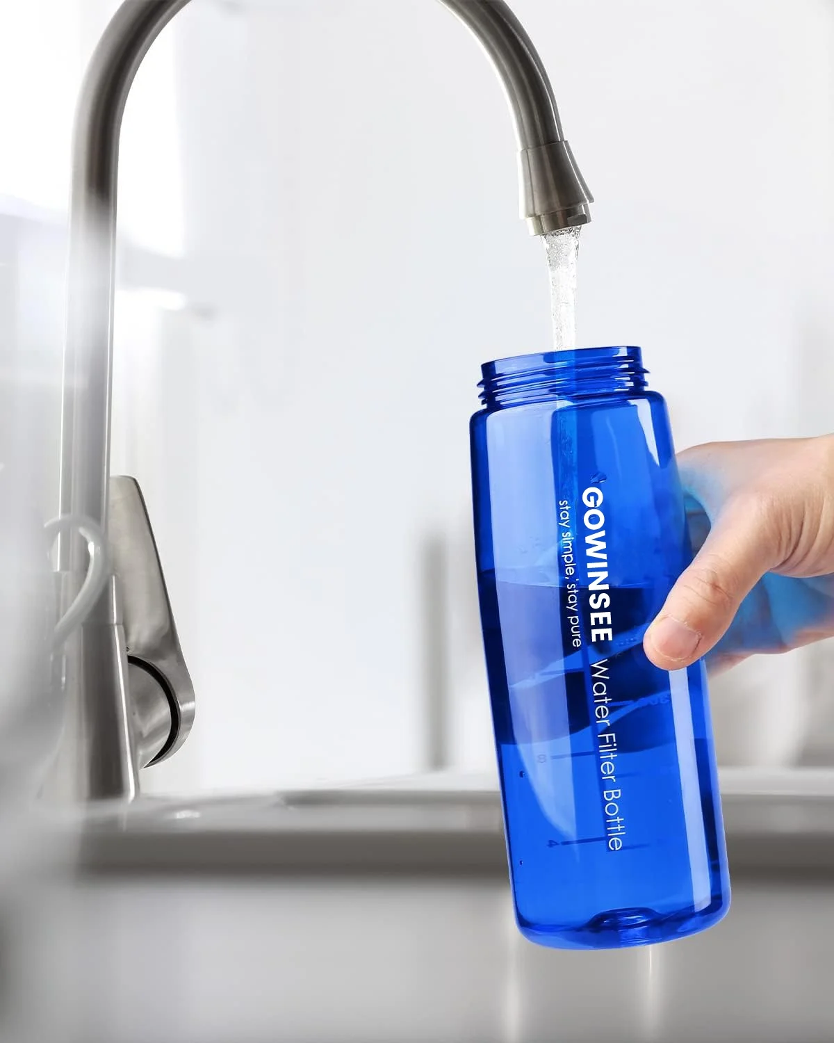 Gowinsee  Filtered Water Bottle, Water filter bottle with 4-Stage Replaceable Filter Straw, Portable Purified Water Bottle for Camping, Hiking, Backpacking and Travel