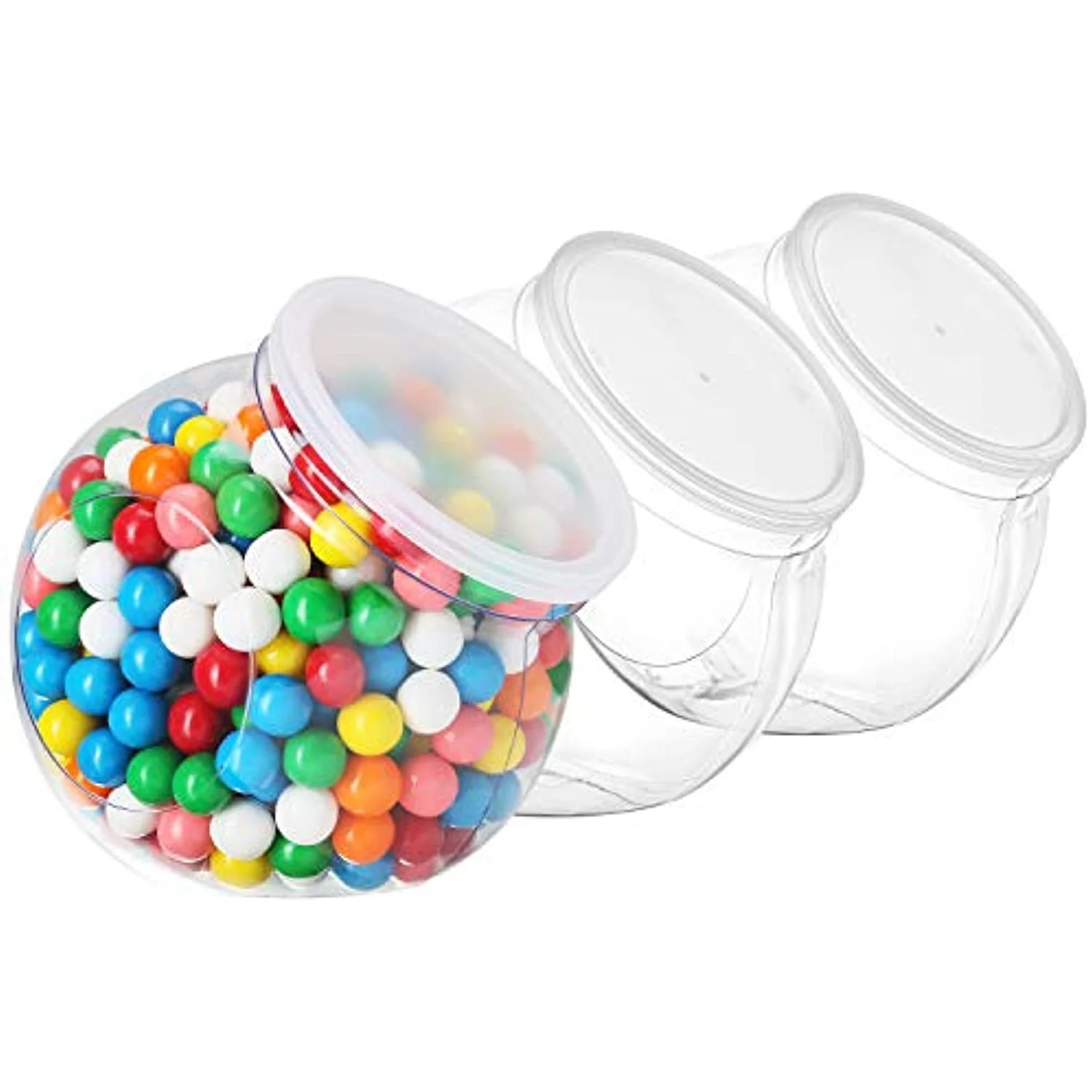 Pack of 3 - Empty Gumball Style Containers With Lids - Plastic Kitchen Countertop Jars - Wide mouth Opening For Easy Refill - Great For Candy, Homemade Cookies, Cake, Snacks - Food Safe (3 P