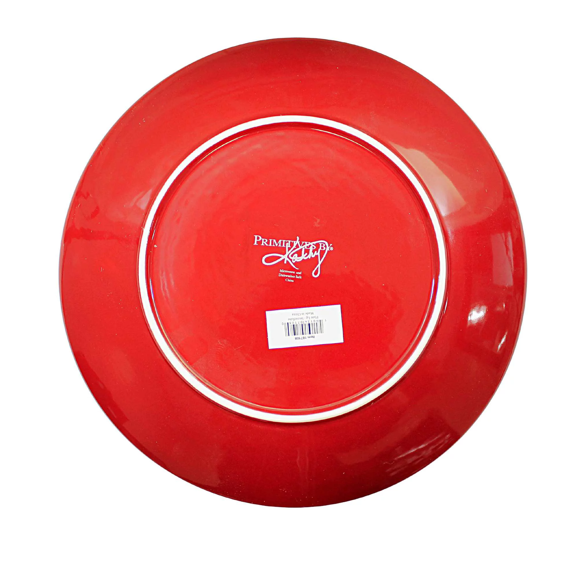 Primitives by Kathy Snowflake Stoneware Plate, Large Red & White Winter Serving Party Plate, 10 Inch