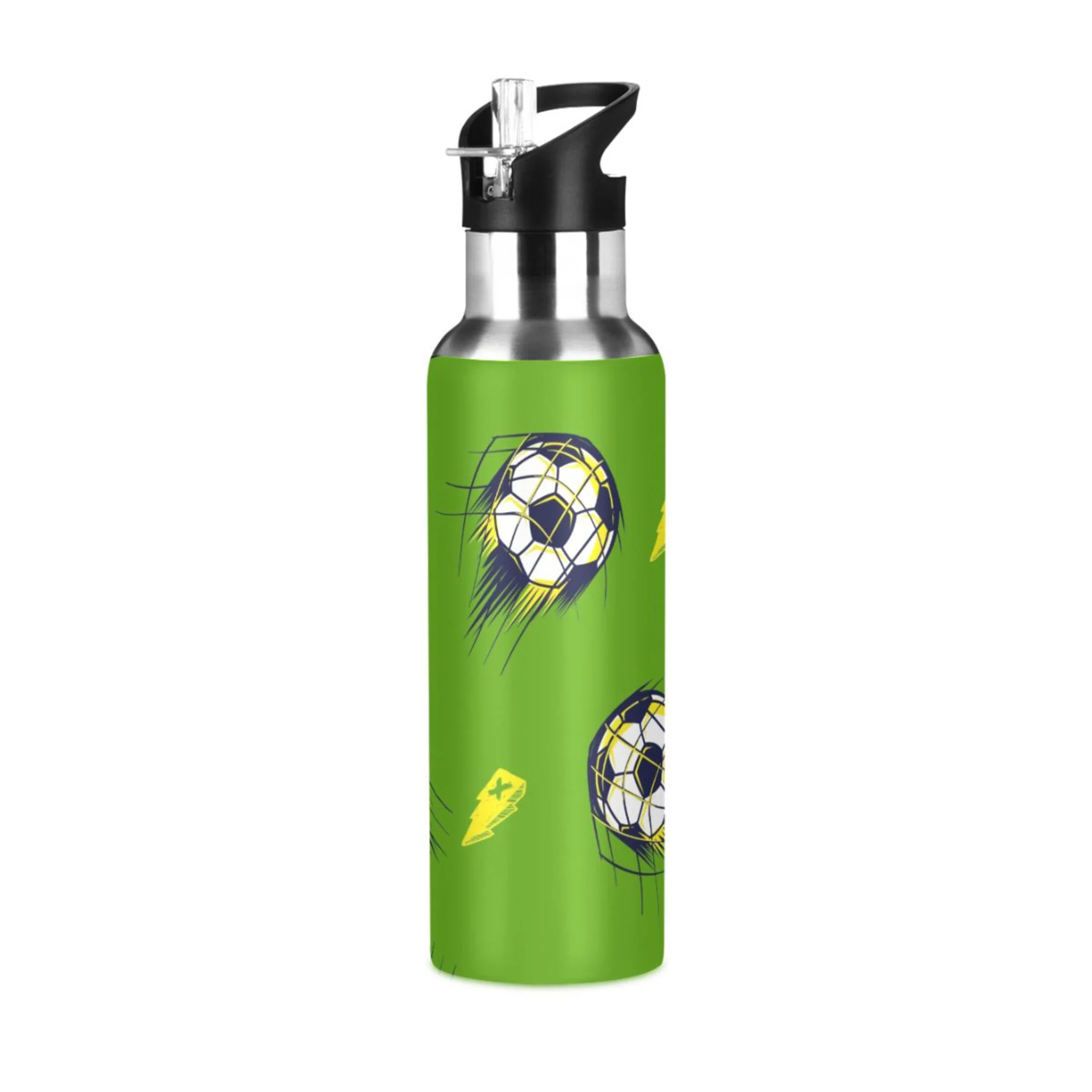 Water Bottle with Straw Lid Leak Football Arrows Stainless Steel Insulated Thermos Vacuum Flask for Cold Hot Drinking for Sports Camping Gym Yoga
