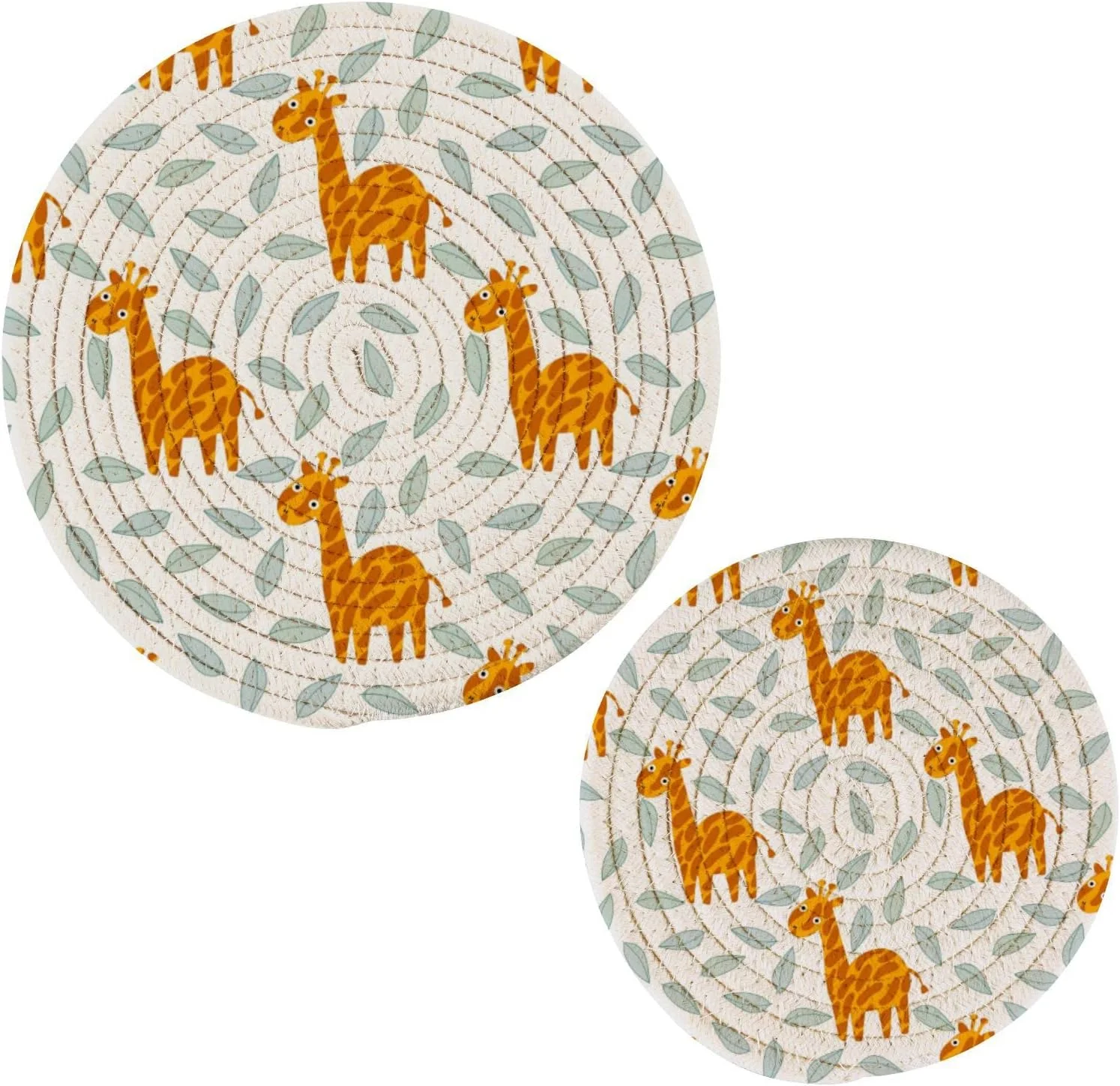 SKYSONIC Pot Holders Trivets set, 2 Pcs,Cartoon Summer Giraffes Potholders for Kitchen Thread Weave Trivets for Hot Dishes/Pot/Bowl/Teapot/Hot Pot Holders