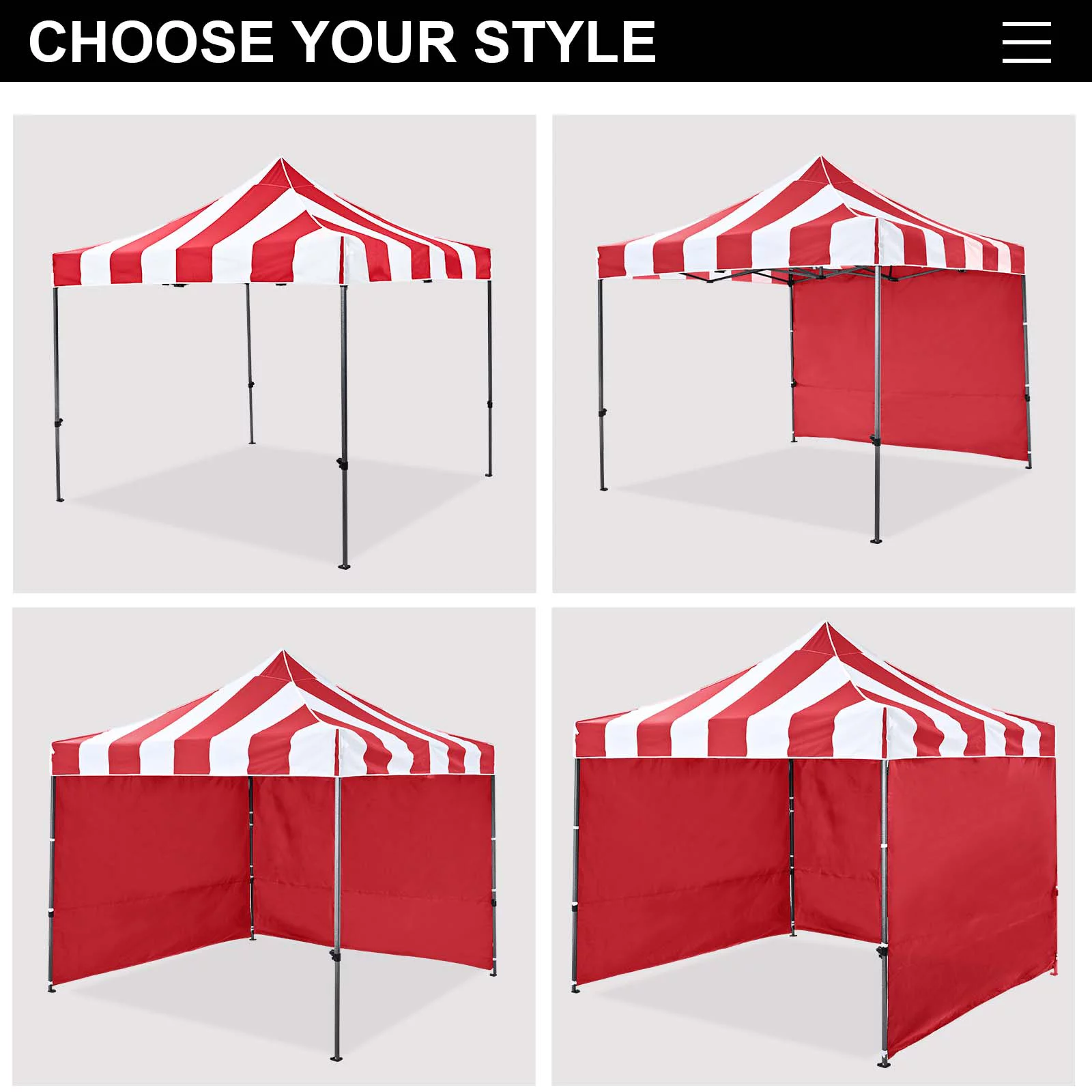 TEXINPRESS 10'x10' Pop up Commercial Canopy Tent with Sidewalls, Striped Red