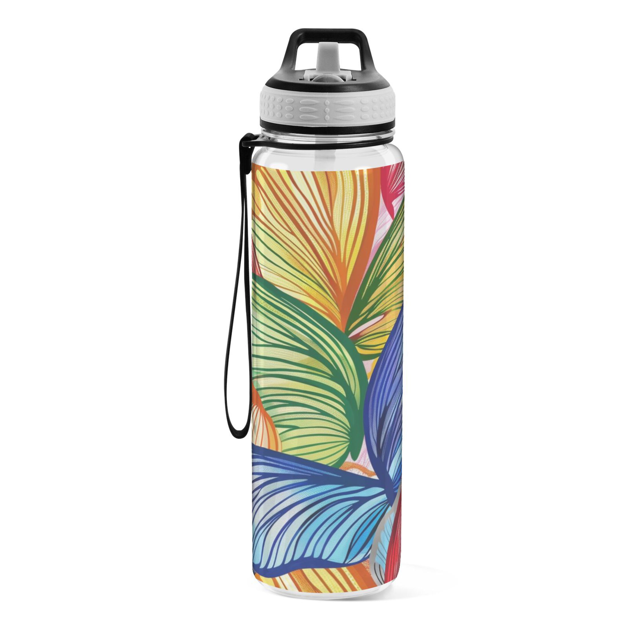 Abstract Butterfly Print 32oz Sports Water Bottles Leakproof Tritan Bottle with Straw BPA Free Clear Bottle for Fitness Gym Outdoor Cycling