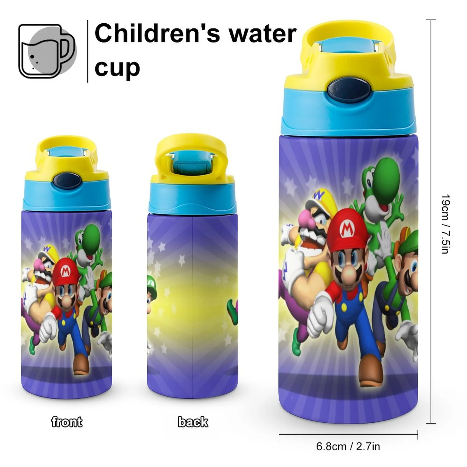 Bros Luigi Kid's Insulated Water Bottle With Straw Vacuum Stainless Steel Cup Leak-Proof Children Toddler Thermoses