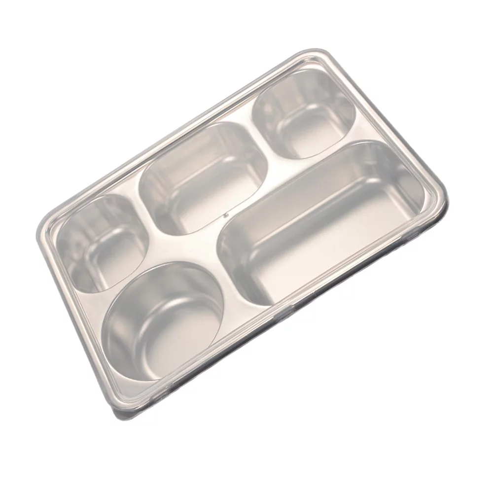 NUOLUX 1pc Stainless Steel Divided Plate Rectangular 5 Sections Food Serving Tray