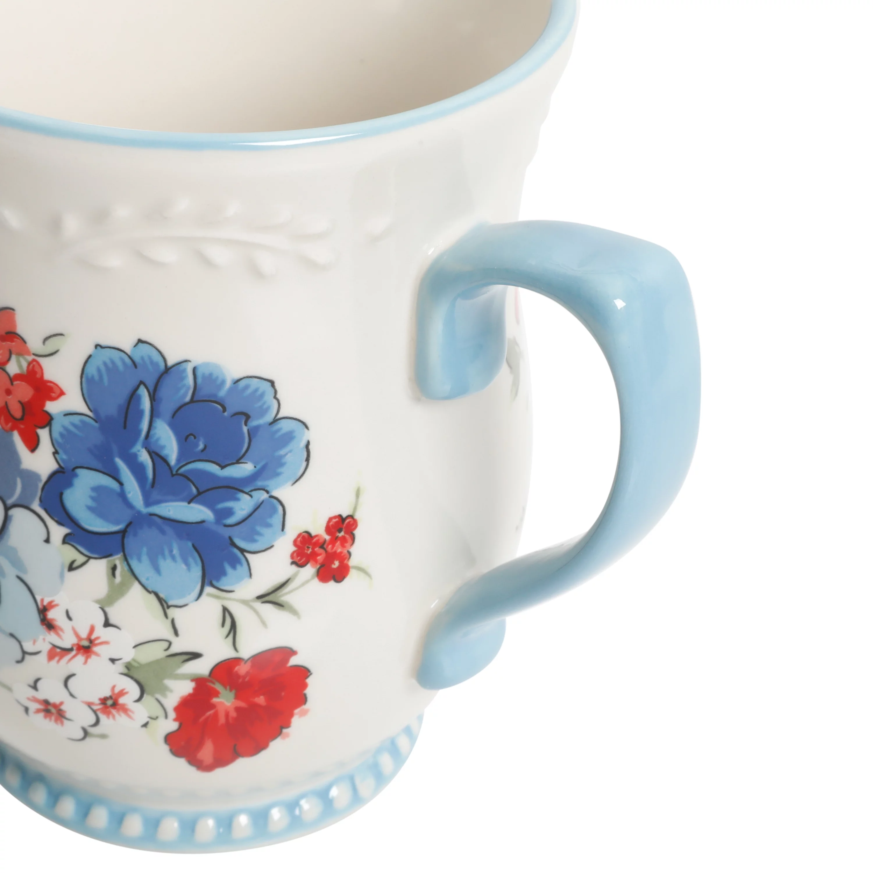 The Pioneer Woman Classic Charm White Ceramic 17-Ounce Mugs, 4-Pack