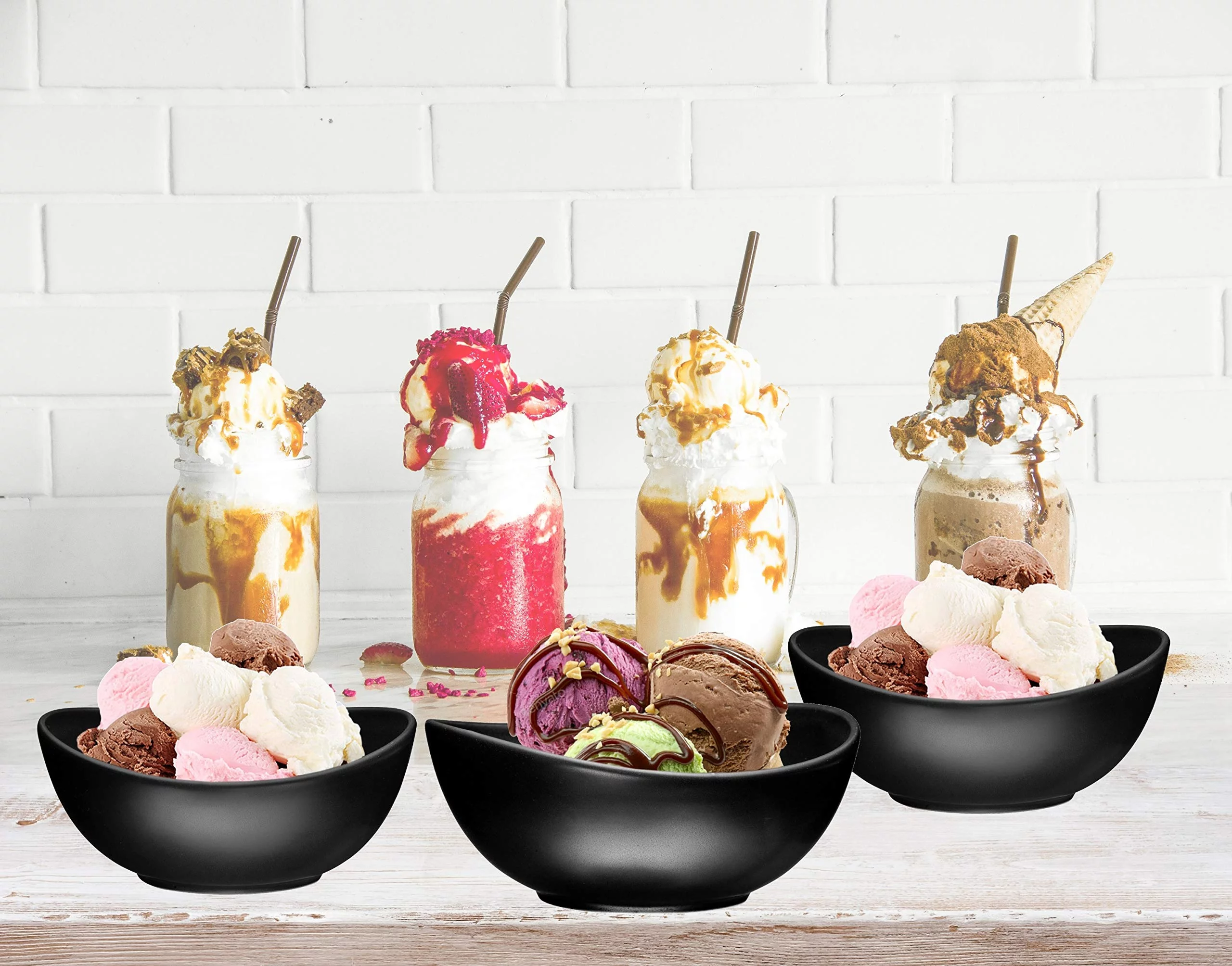 Bruntmor Matte Black Round Curved Soup Bowl Set - 28 Oz x6