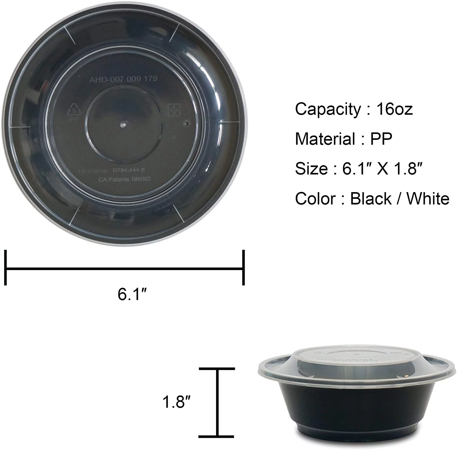 CTC Small 16oz 50 Pack Snack Bowls With Lids, Disposable Cereal Meal Prep Container, Reusable Food Storage Container, Rice Bowl, Salad Bowl, Bento Box | BPA Free | Microwave, Dishwasher, Freezer Safe