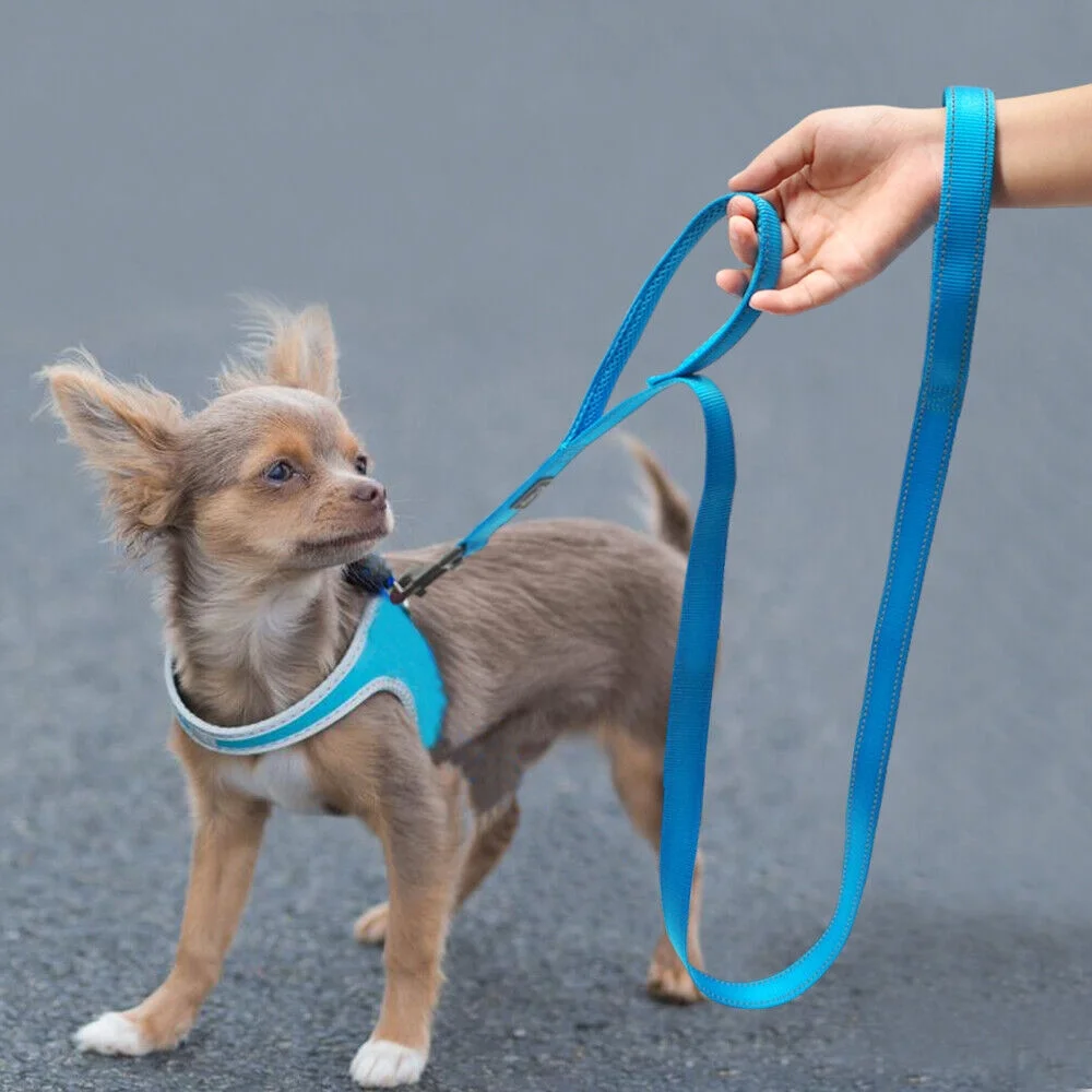 4ft Reflective Nylon Dog Leash with 2 Dual Handles Traffic Control Walking Leads