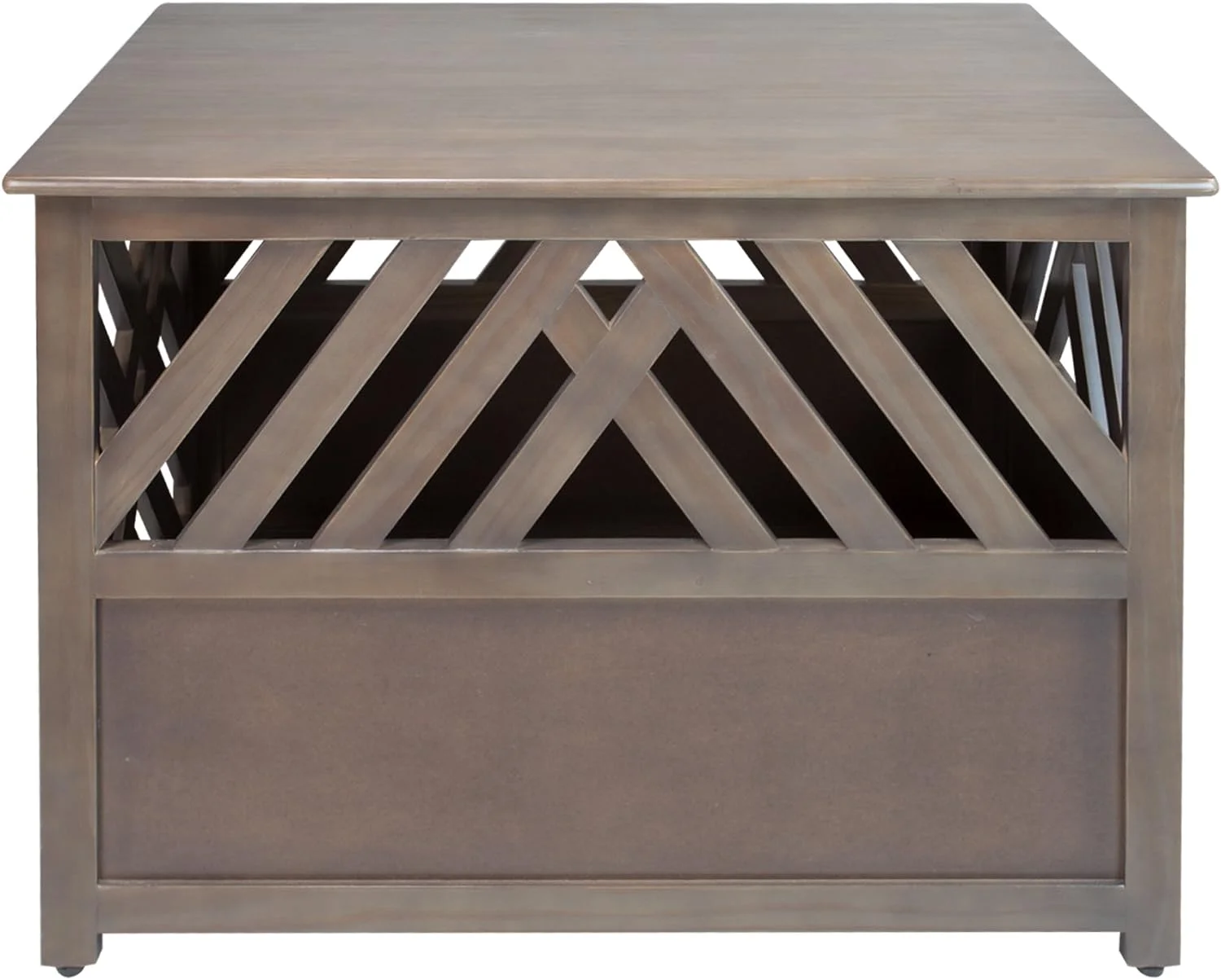 Wooden Lattice Pet Crate, End Table, Taupe Gray