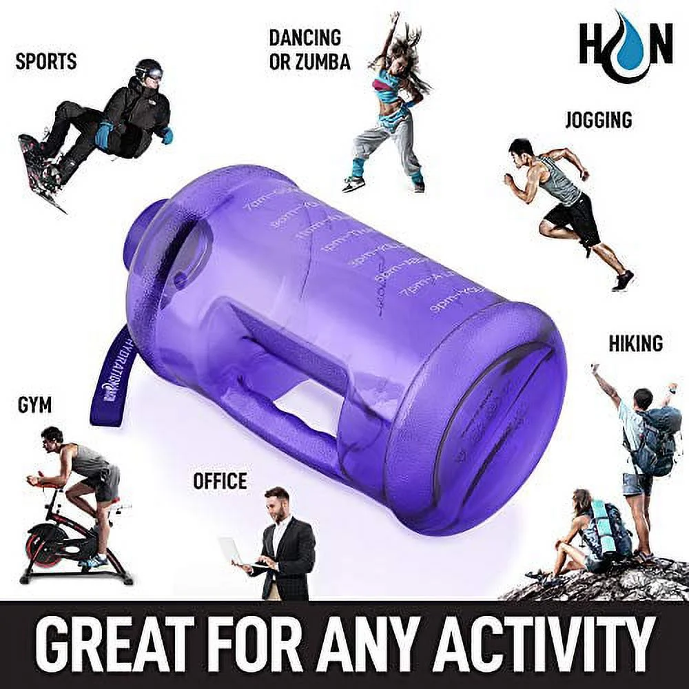 Zulay Kitchen 1 Gallon Plastic Water Bottle with Motivational Time Reminder by Hydration Nation - Purple