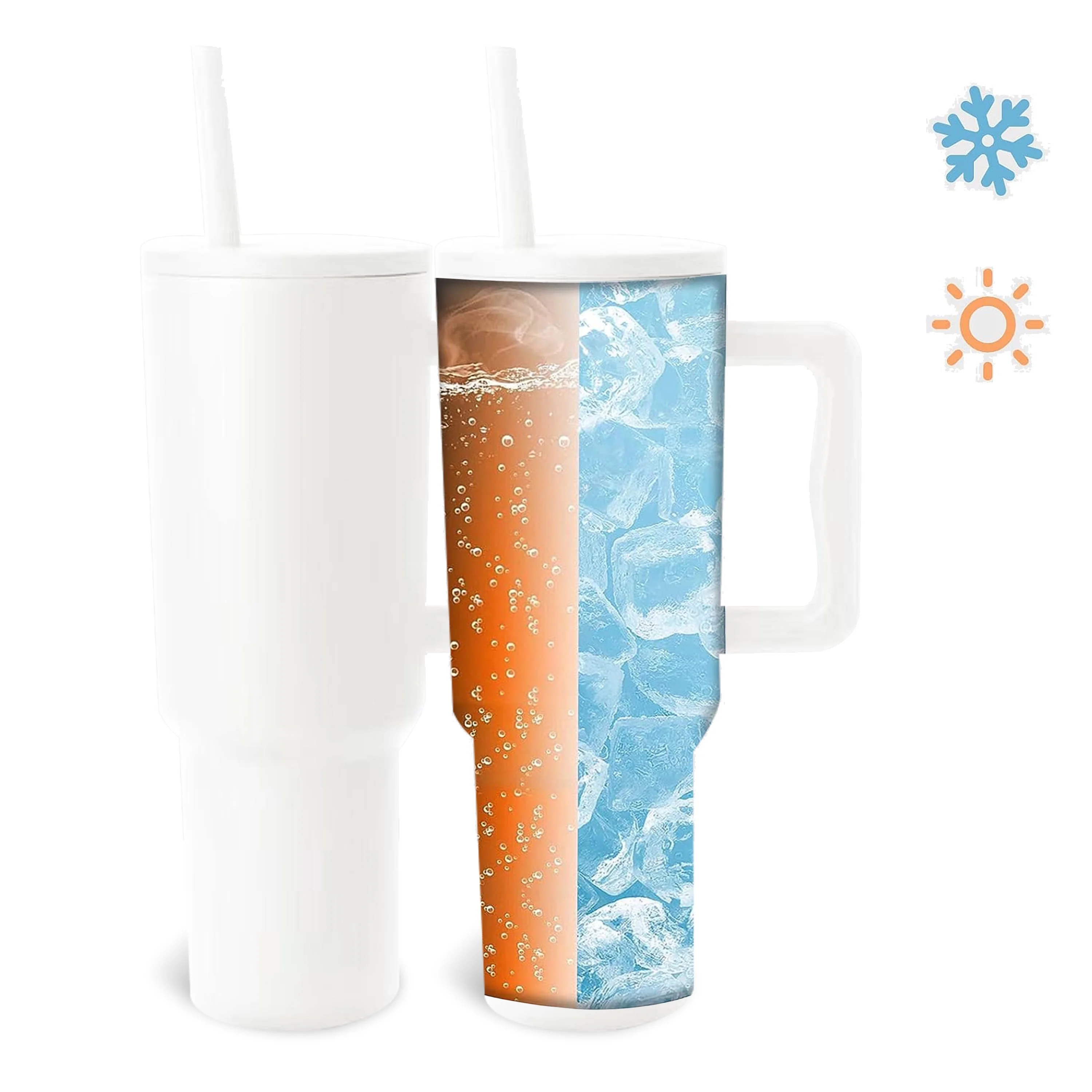 WZCPCV 40 oz Tumbler with Handle and Straw Lid,Insulated Cup Reusable Stainless Steel Water Bottle Travel Mug Cupholder Friendly,Gifts for Women Men,White