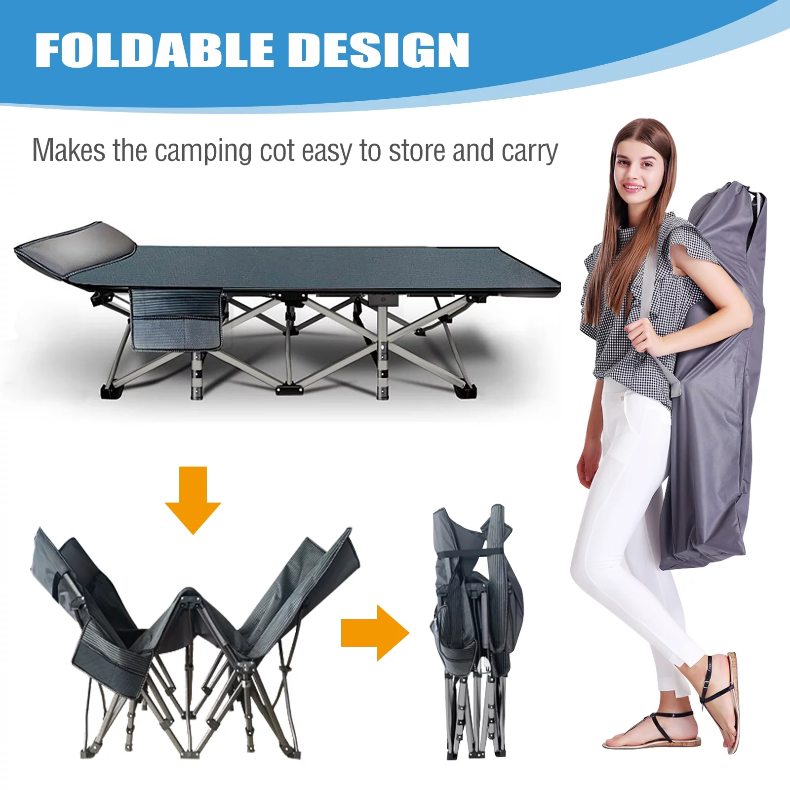 FICISOG Adults  Folding Camping Cots Strong Heavy Duty Wide Sleeping Cots with Carry Bag & Mattress