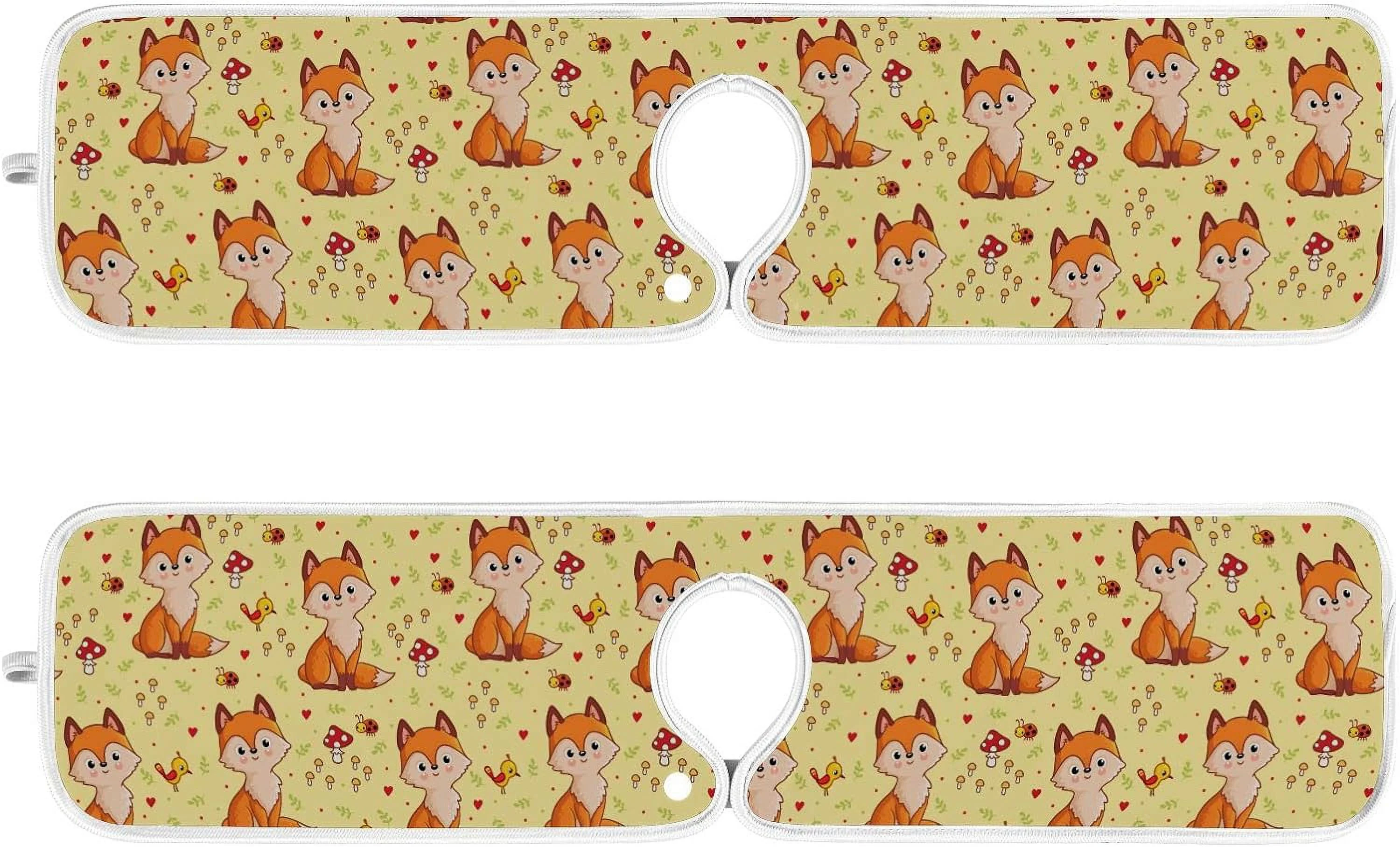 Cute Fox Fall Sink Splash Guard for Faucet 2 Packs Faucet Absorbent Mats,Autumn Bird Mushroom Faucet Handle Drip Catcher Quickly Drying Mat for Kitchen Counter Bathroom RV