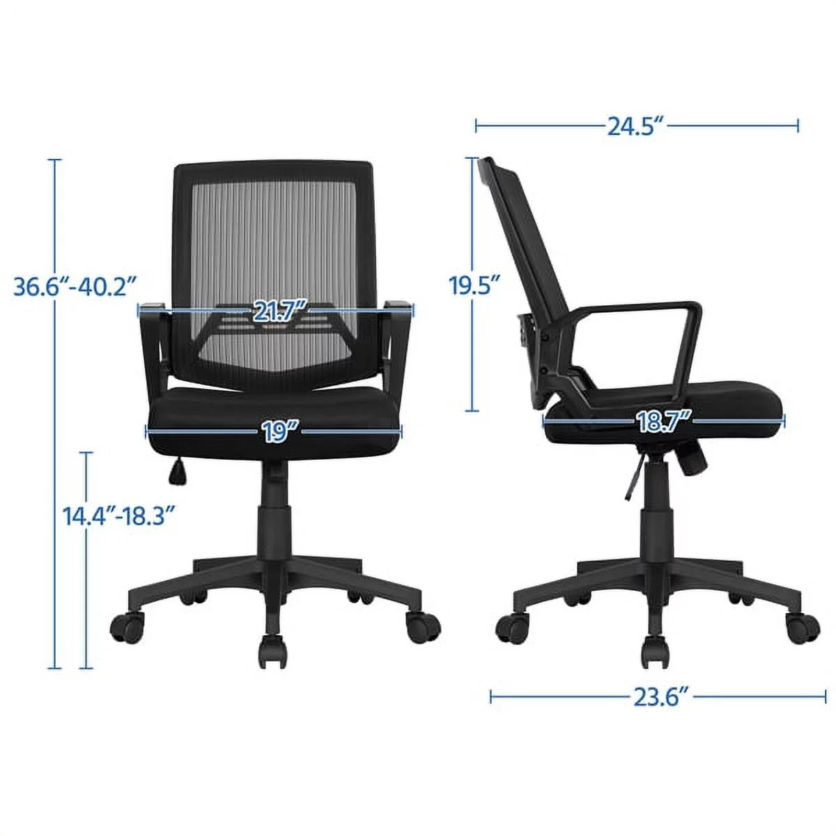 Topeakmart Height Adjustable Mesh Office Chair Computer Chair with 360° Rolling Casters, Black