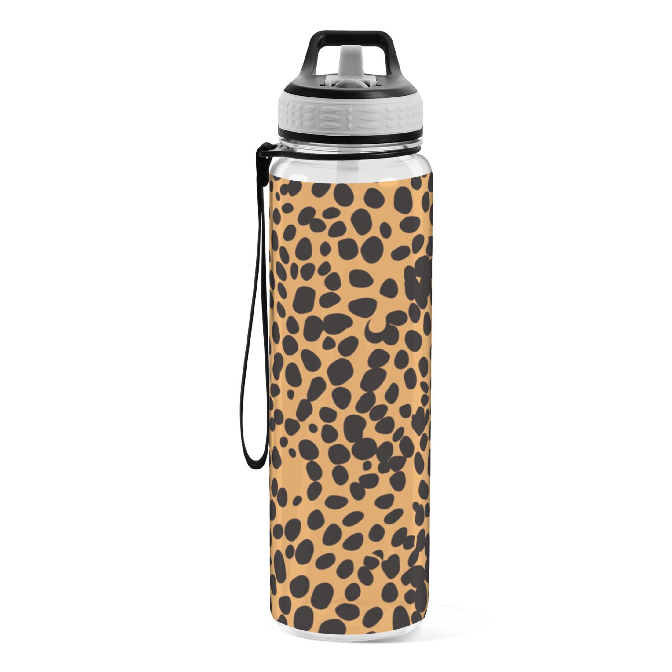 Leopard Print 32oz Sports Water Bottles Leakproof Tritan Bottle with Straw BPA Free Clear Bottle for Fitness Gym Outdoor Cycling