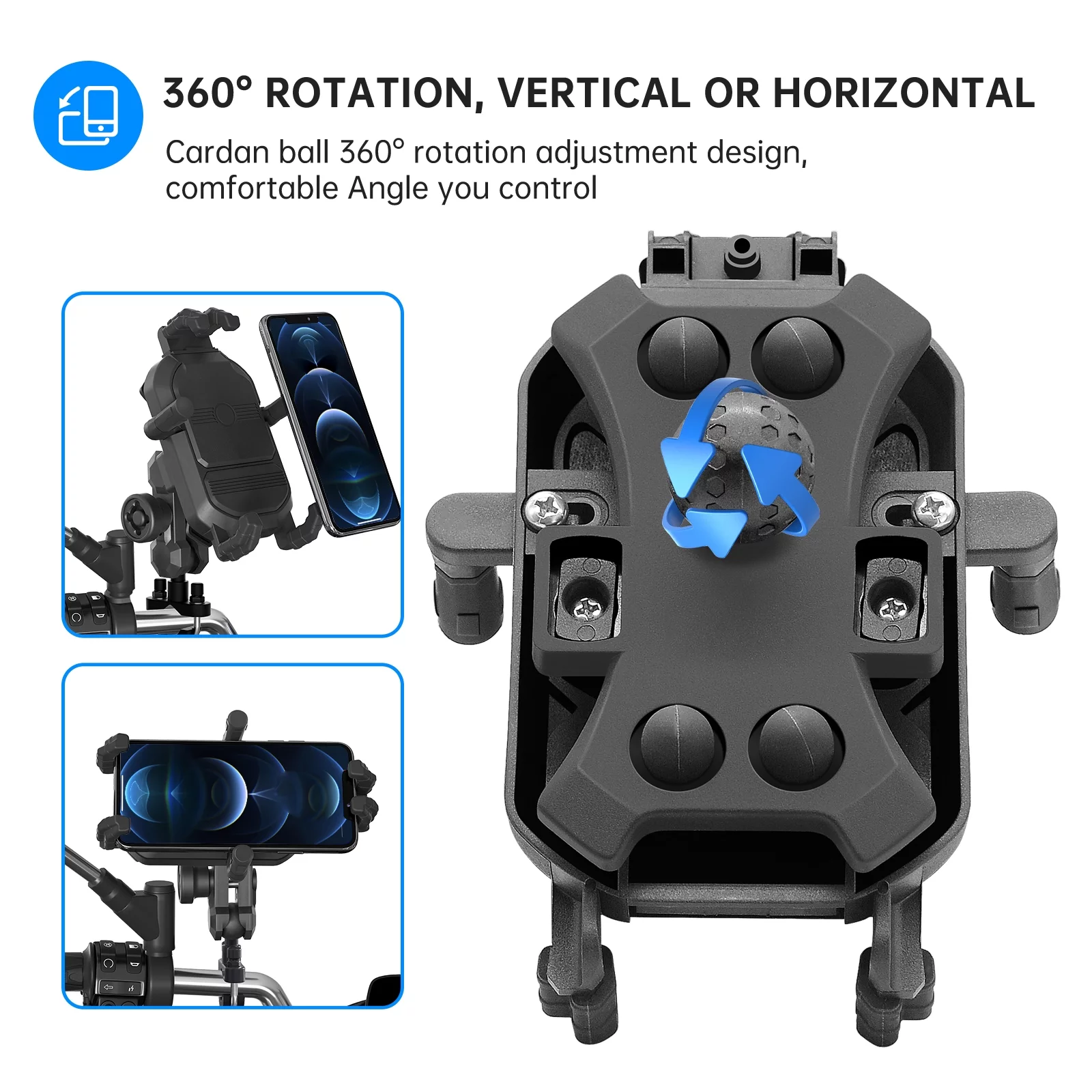 Shinysix Motorcycle Phone Mount Holder Waterproof Motorcycle Cell Phone Holder -theft 360° Rotation Motorbike Handlebar Mount for 3.5-6.5inch Phone