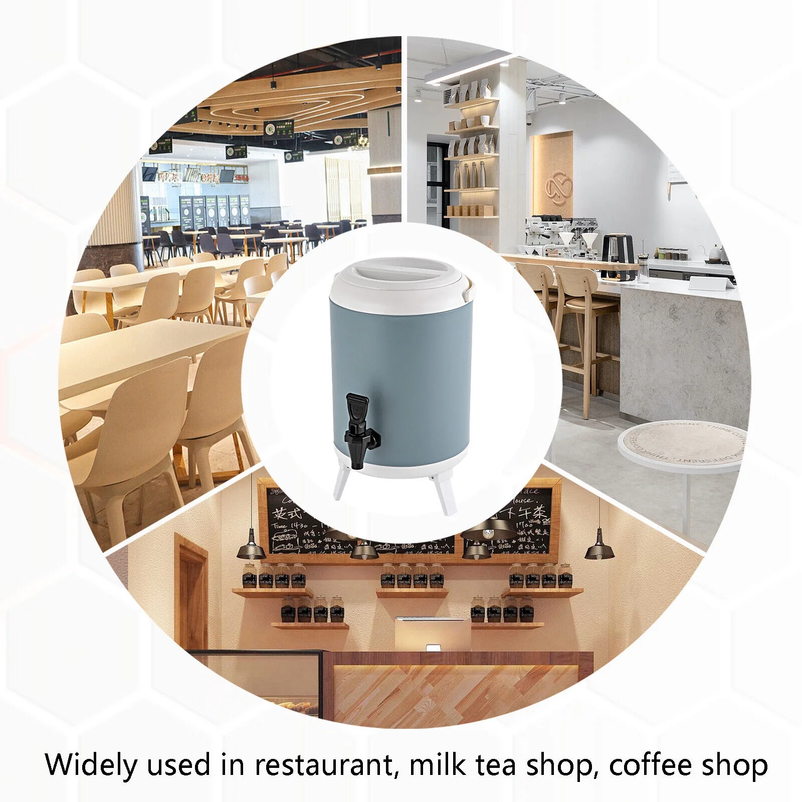 Fichiouy Hot/Cold Beverage Dispenser Insulated Barrel Tea Coffee Urn with Handles and Faucet for Kitchens Restaurants Parties Cafeterias 1.9 Gallons