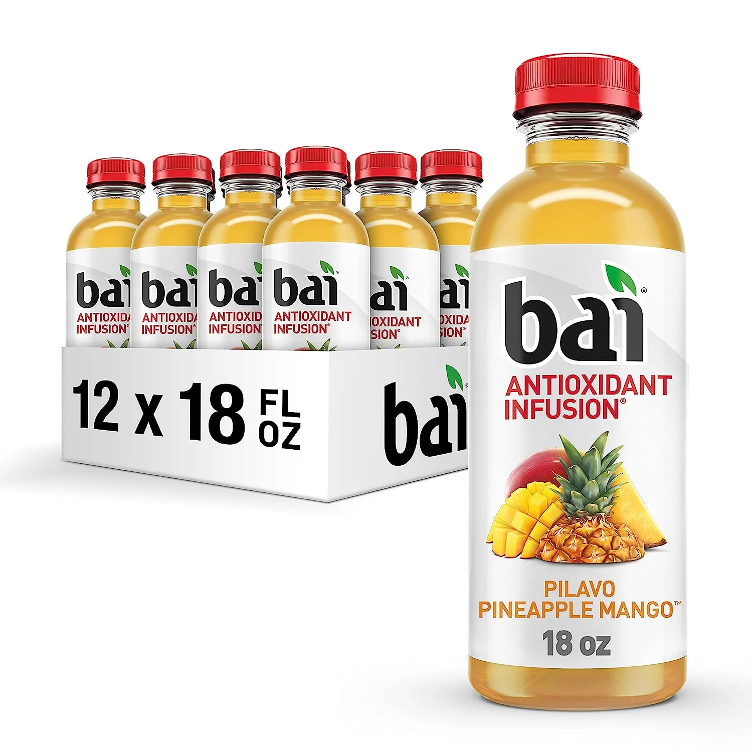 Bai Pilavo Pineapple Mango, Antioxidant Infused Beverage, 18 Fl Oz Bottles, 12 Pack