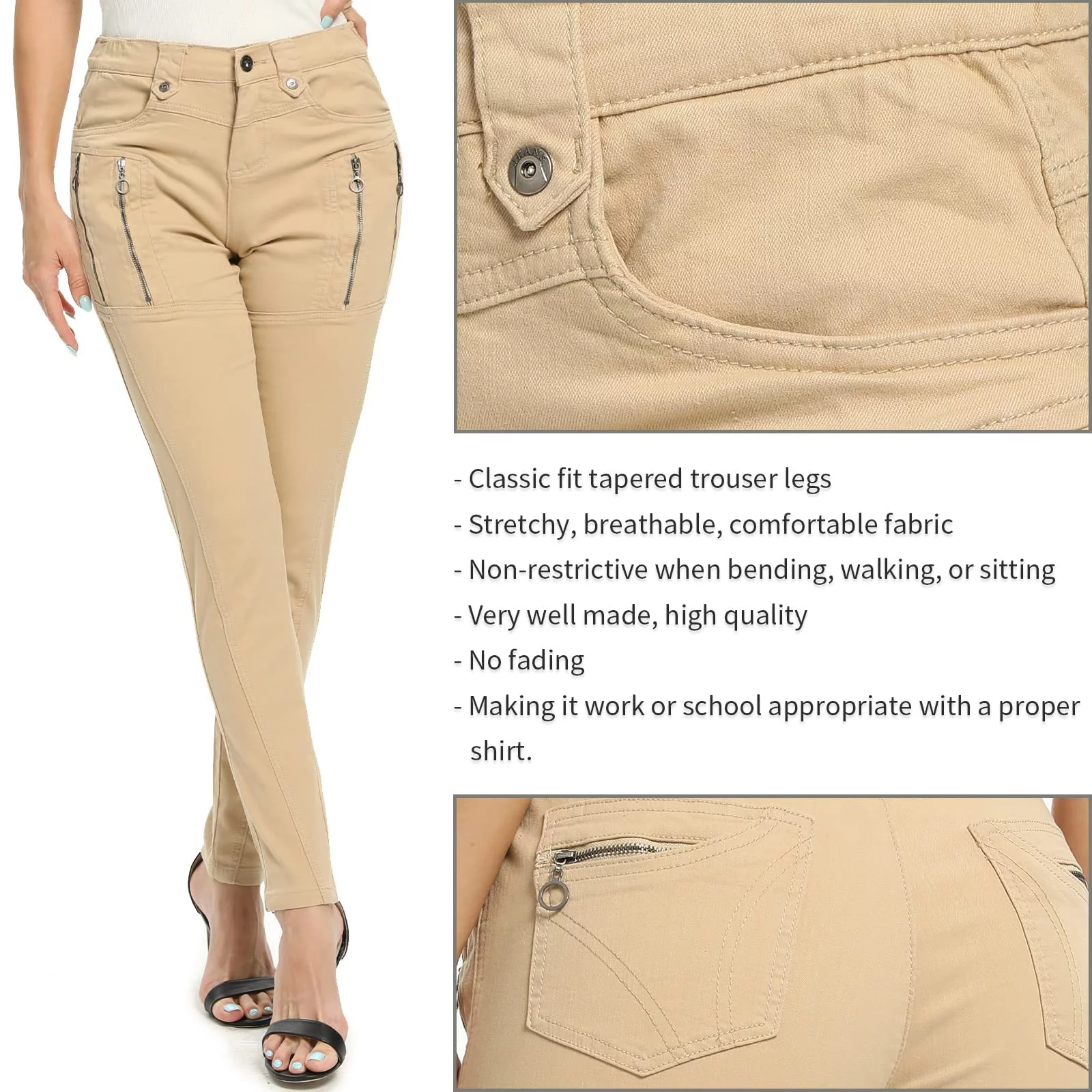 TRGPSG Women's High Waist Slim Fit Casual Pants Stretch Straight Leg Chino Pants