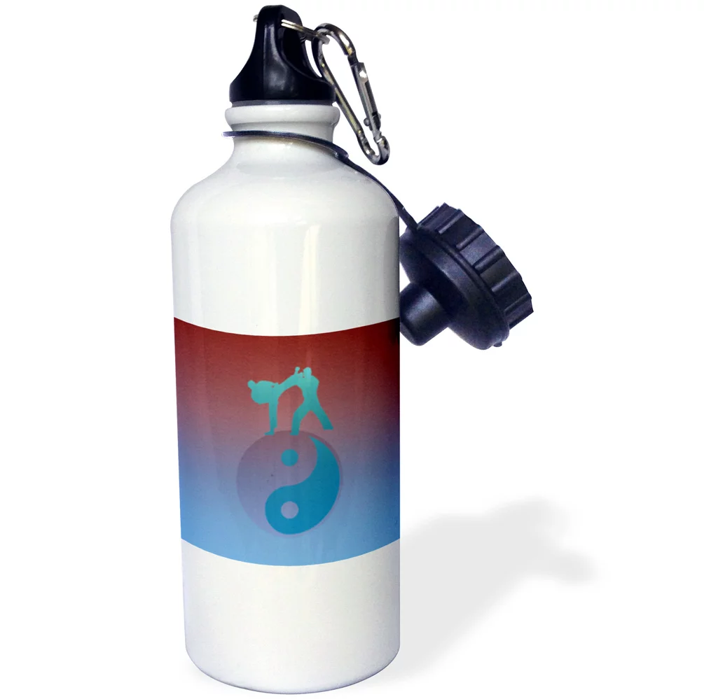 3dRose Karate Yin-yang Sign with Men Training, Blue, Purple, and Red - Water Bottle, 21-ounce