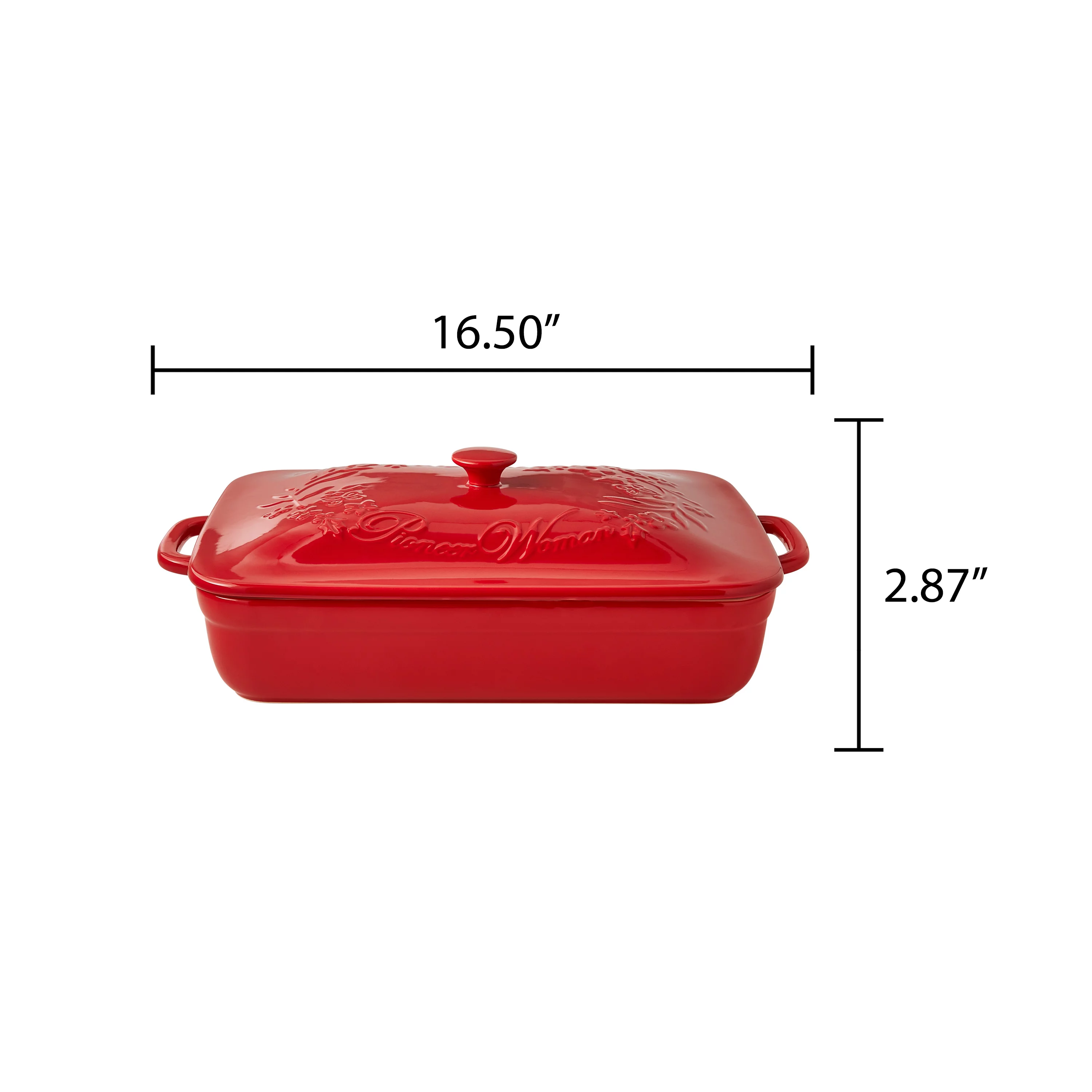 The Pioneer Woman Fancy Flourish Rectangular Stoneware Casserole with Lid, Red