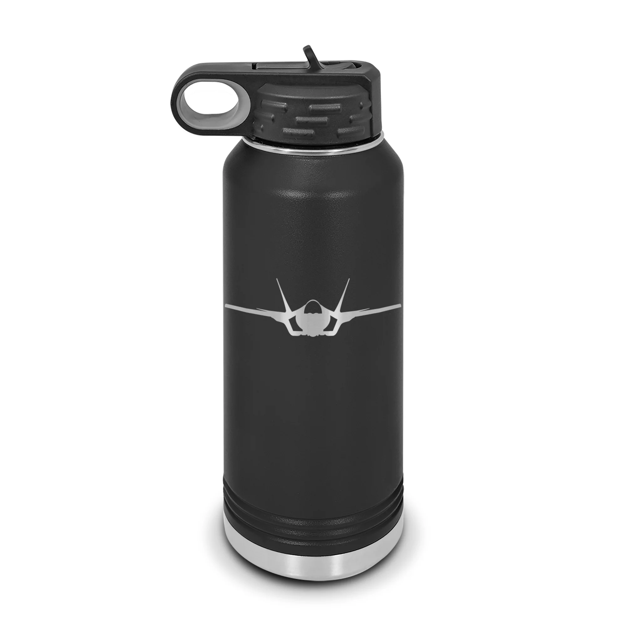 F-35 Lightning II Water Bottle 32 oz - Laser Engraved w/ Flip Top Removable Straw - Stainless Steel - Vacuum Insulated - Double Walled - Drinkware - f35 stealth combat aircraft multirole - Black